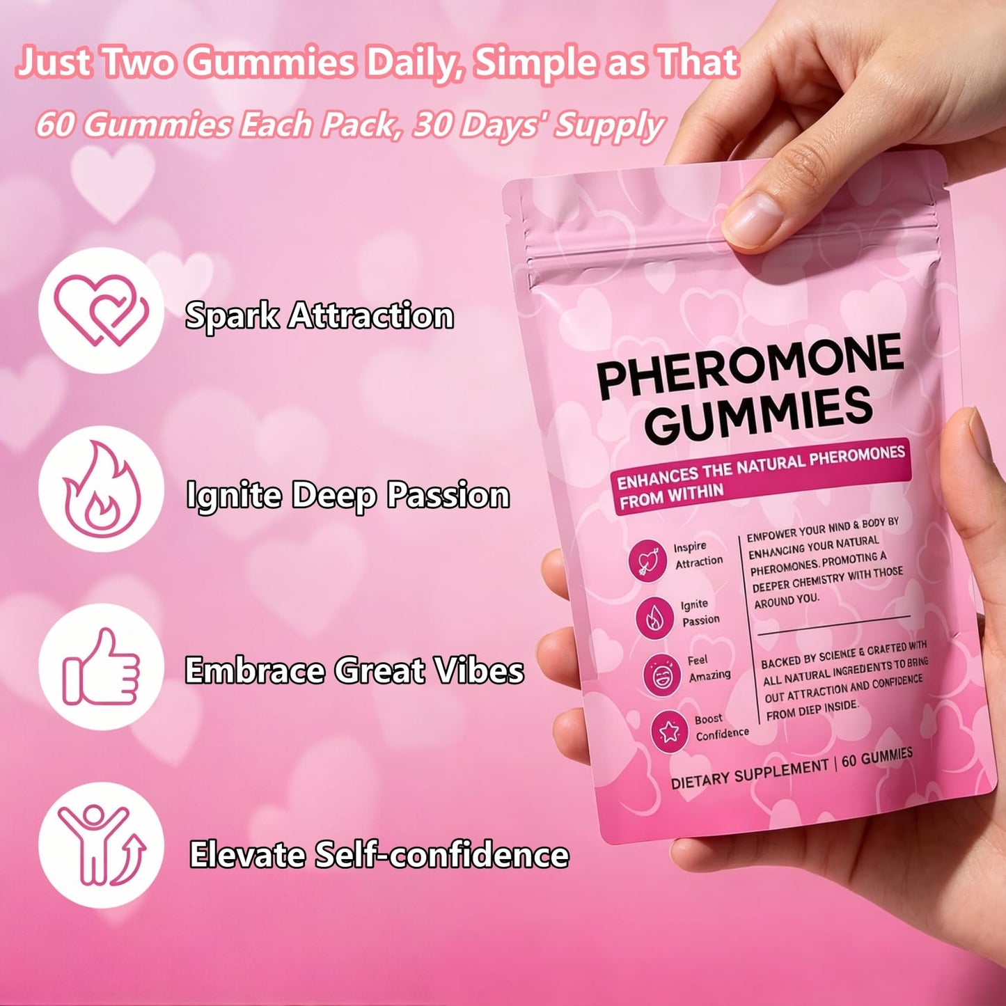 ORIAPT Women's Pheromone Gummies with Slippery Elm, 60 Count