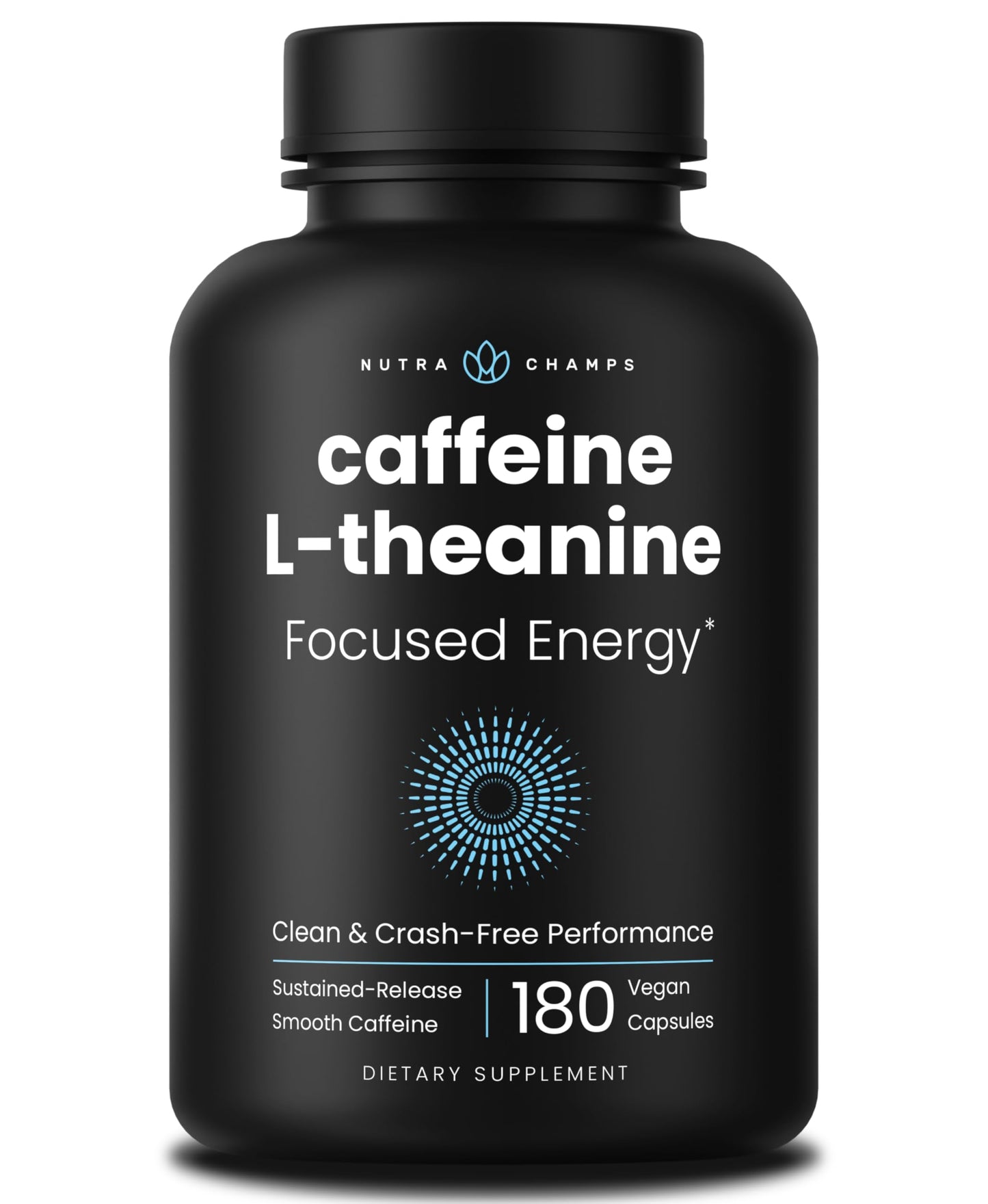 NutraChamps Caffeine Pills with L-Theanine Capsules, 180 Count