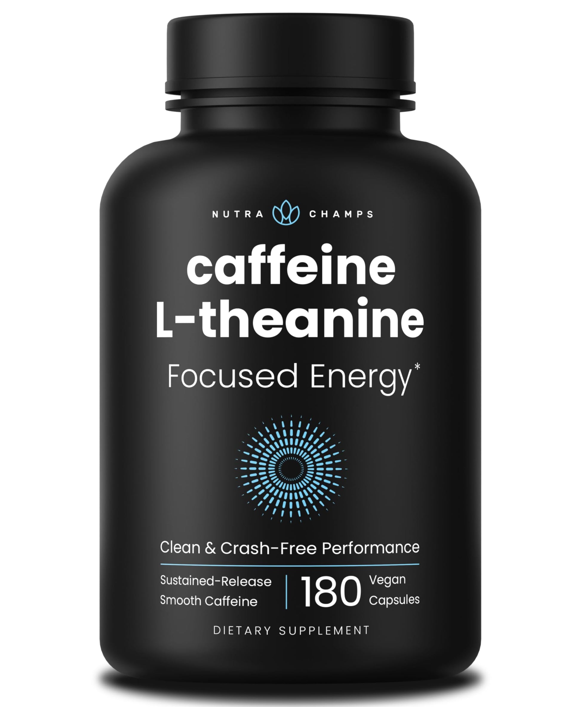 NutraChamps Caffeine Pills with L-Theanine Capsules, 180 Count