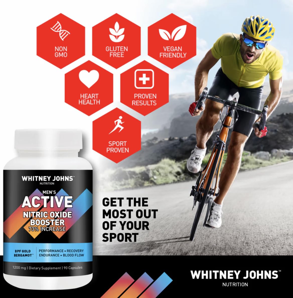 Whitney Johns Men's Active Nitric Oxide & Blood Flow Support Supplement 90 Capsules