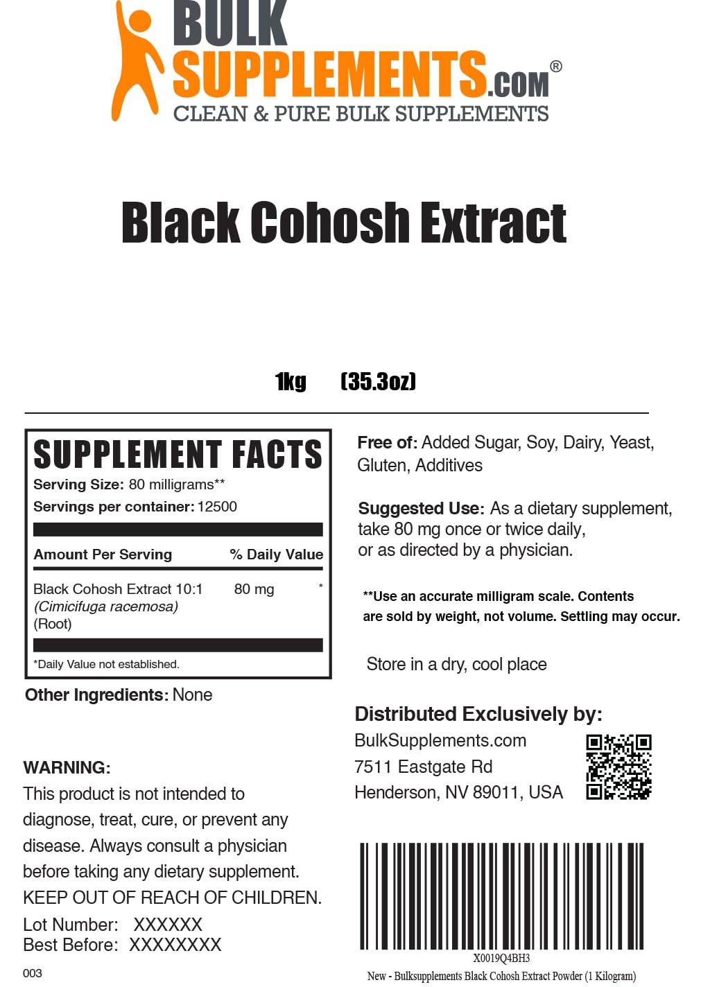 BulkSupplements Black Cohosh Extract Powder 176.19