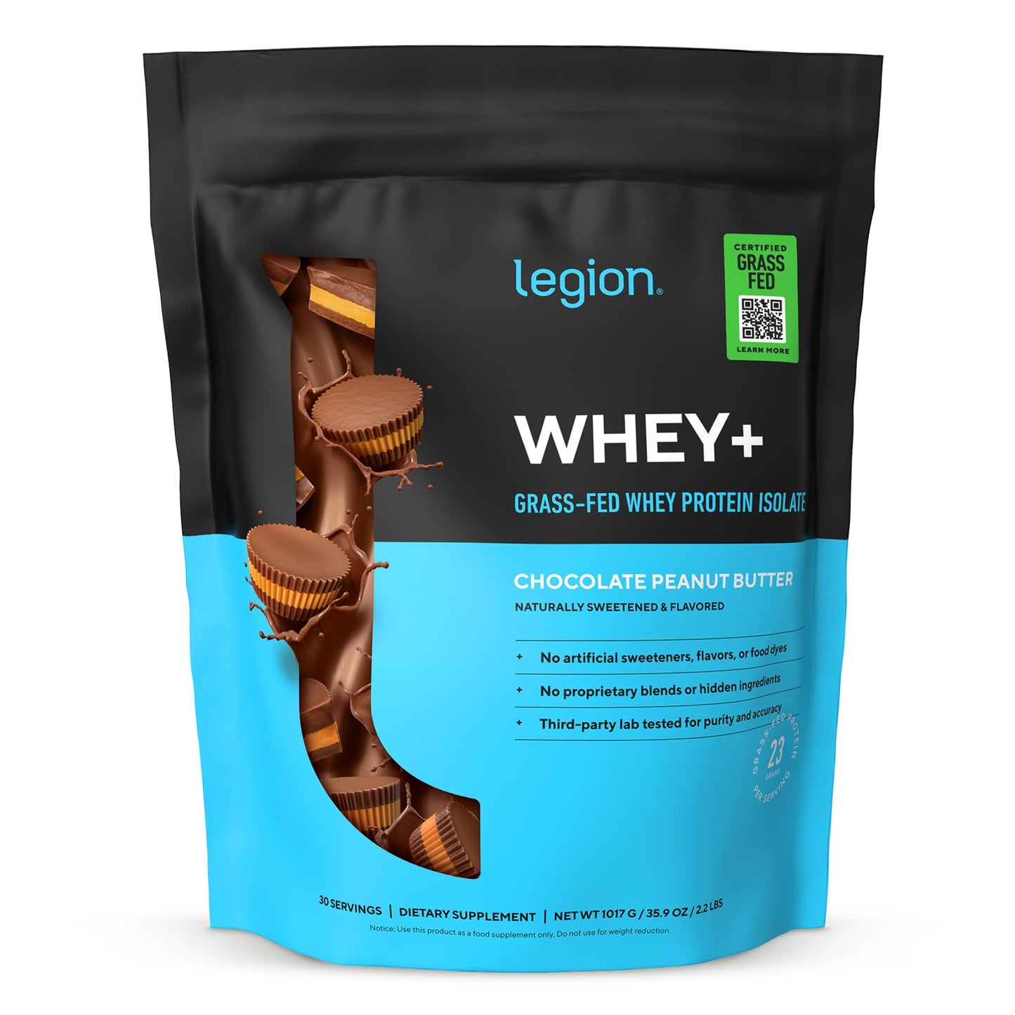 LEGION Whey+ Protein Whey Isolate from Grass Fed Cows Powder, 30 Servings