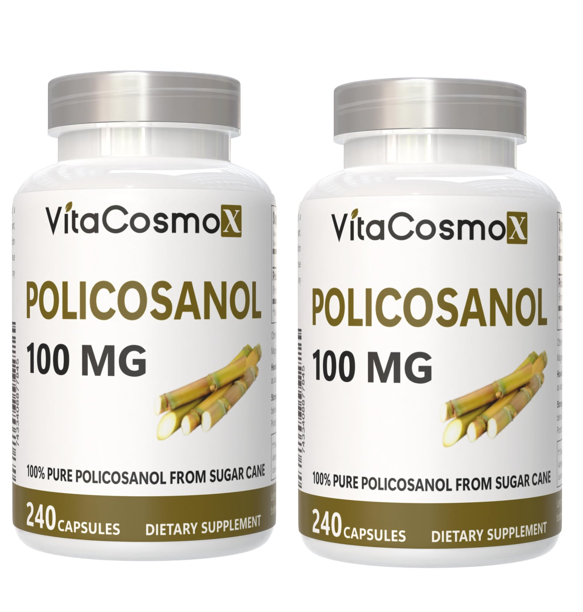 VitaCosmoX Policosanol Sugar Cane Extract 100mg Capsules 480 Count