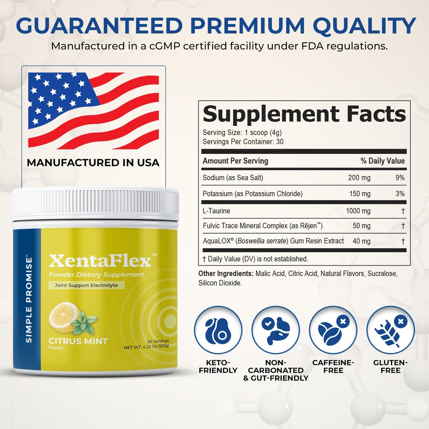 Simple Promise XentaFlex Joint Support Electrolyte Powder with AquaLOX Boswellia & Potassium - Supports Hydration and Mobility - Joint Supplement for Men & Women, 4.23 oz