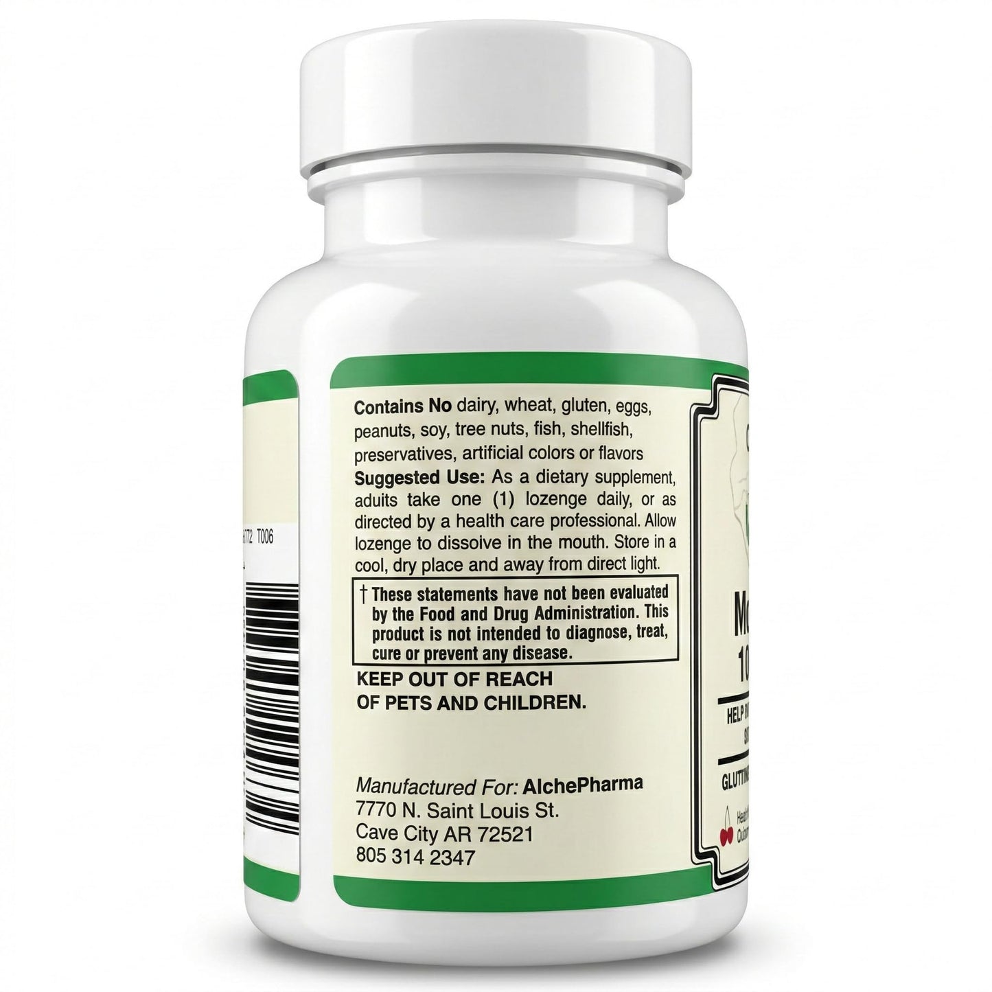 AlchePharma Coenzymated Methylfolate 1,360 mcg DFE - Bioactive L-5-MTHF - Gluten Free, Vegan, Non-GMO - Natural Cherry Flavor - Chewable Lozenges, 60 Count