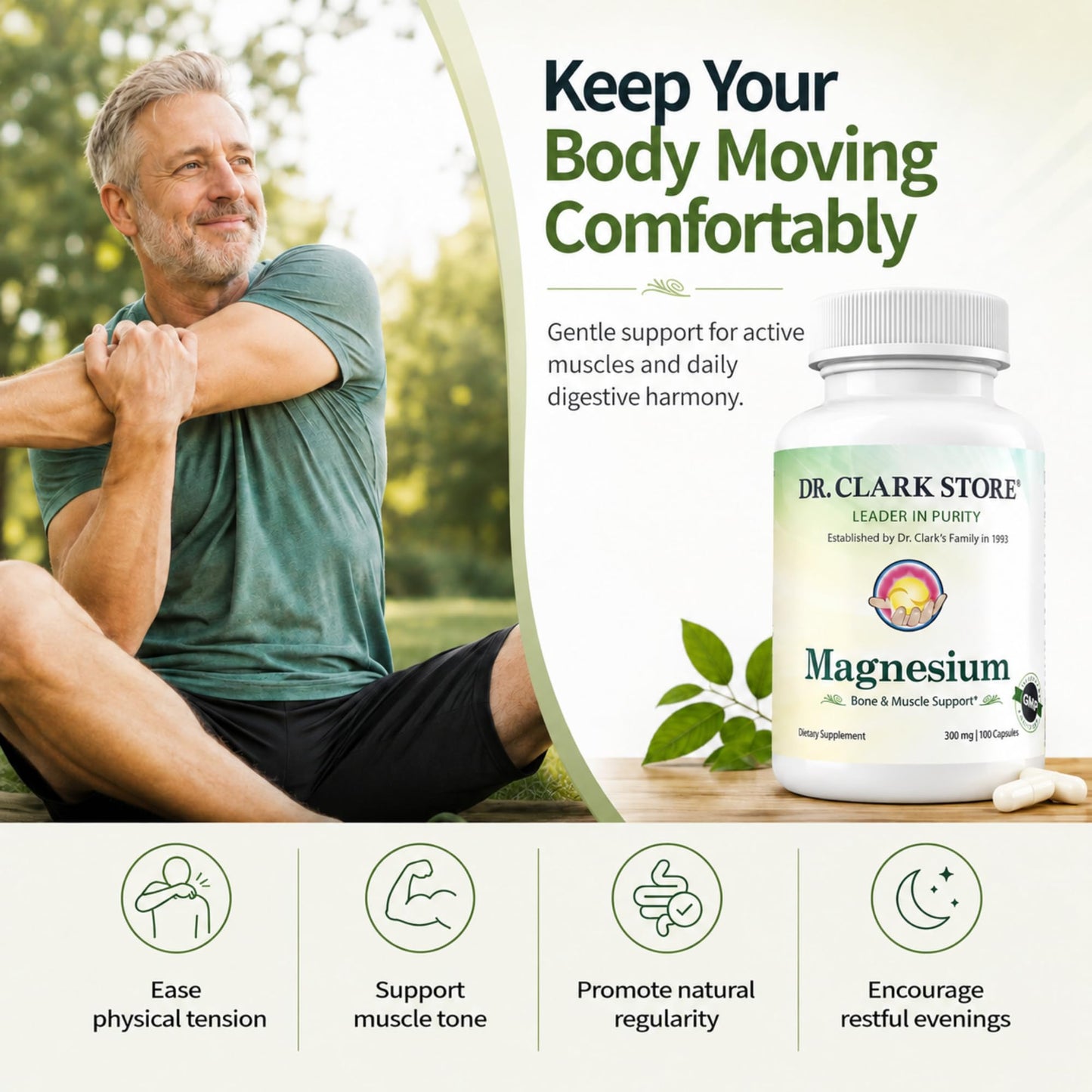Dr Clark Store Magnesium Oxide Supplement 300mg Capsules, 100 Count