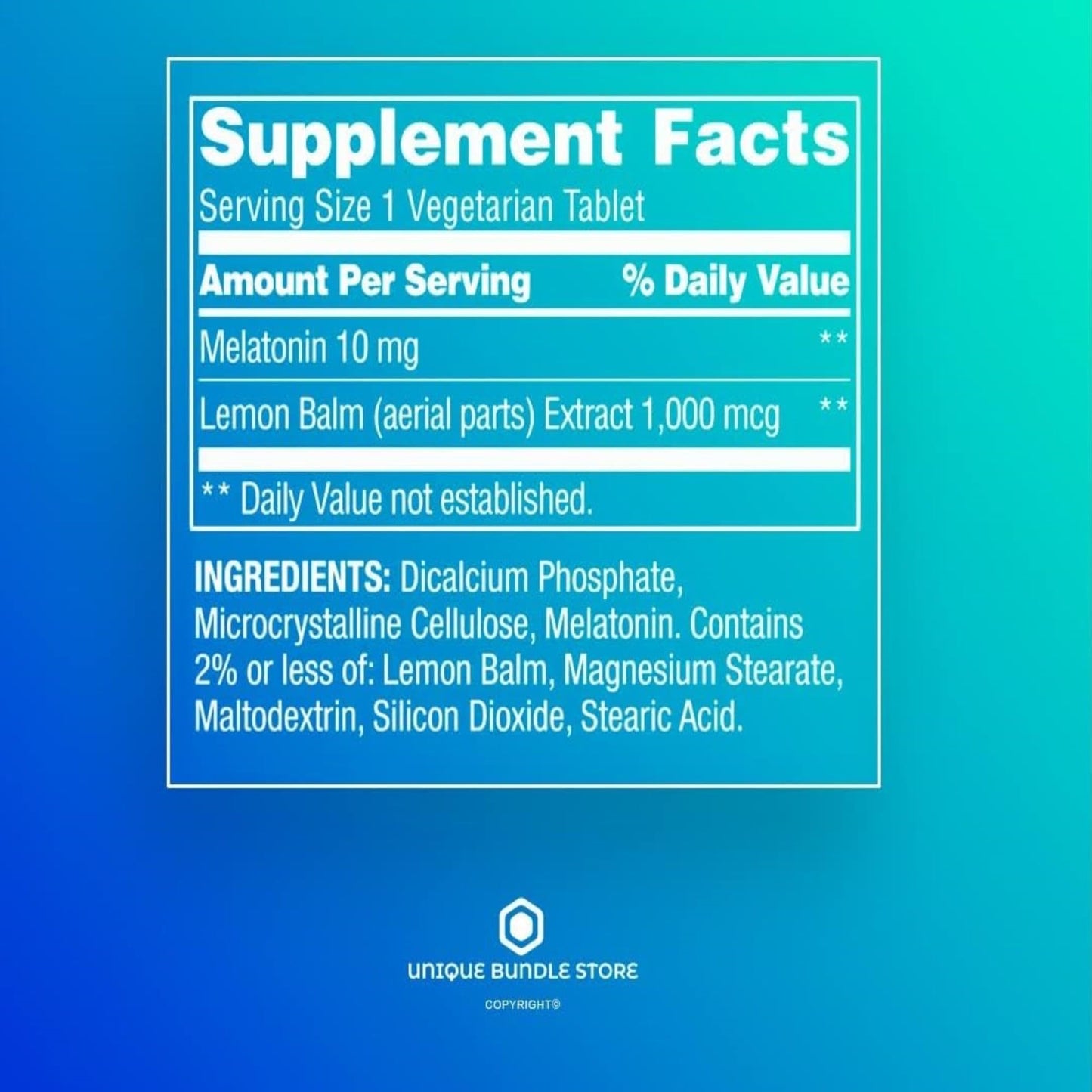 Unique Bundle Store Extra Strength Melatonin 10mg with Lemon Balm Tablet, 360 Tablets