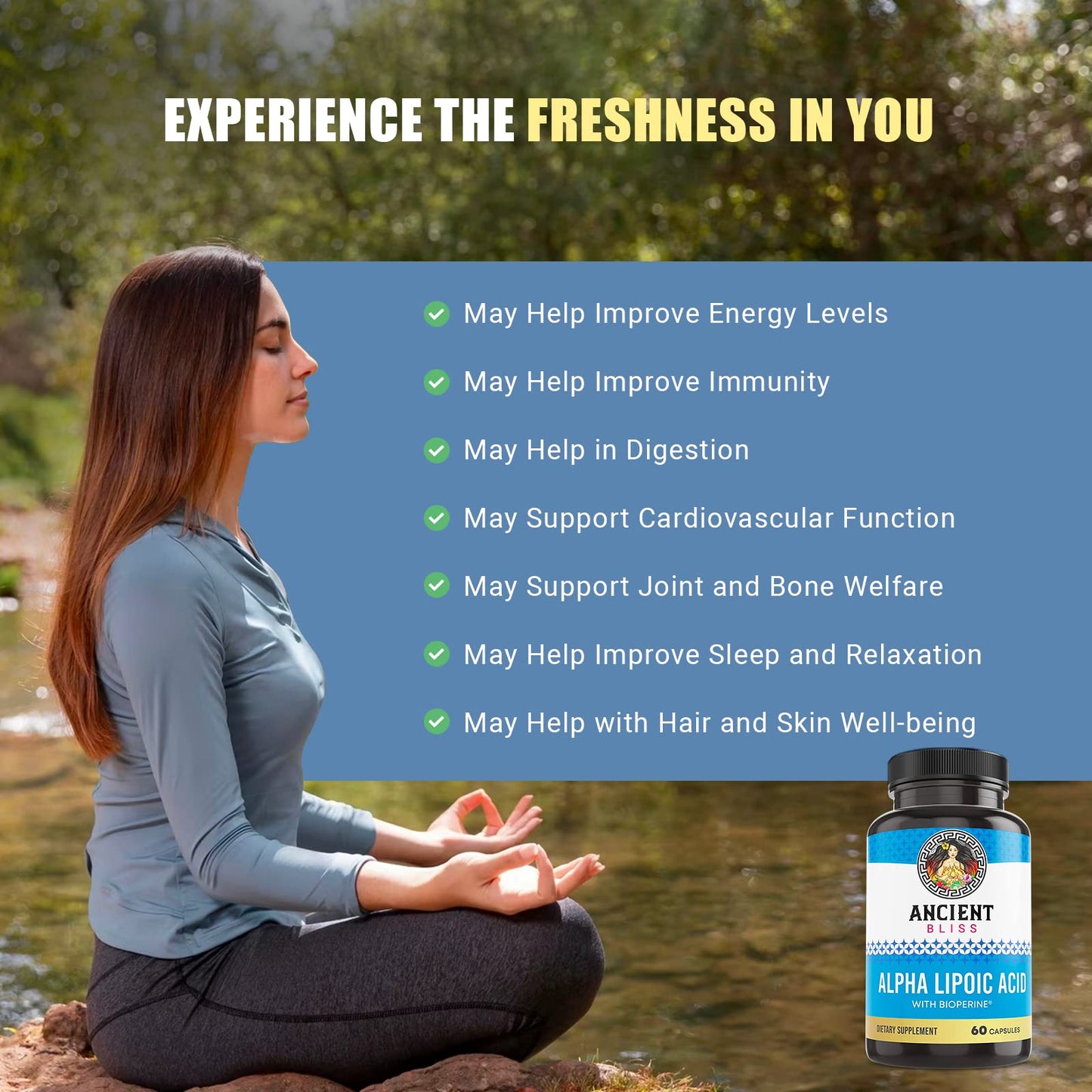Ancient Bliss Alpha Lipoic Acid Supplement Capsules, 60 Count