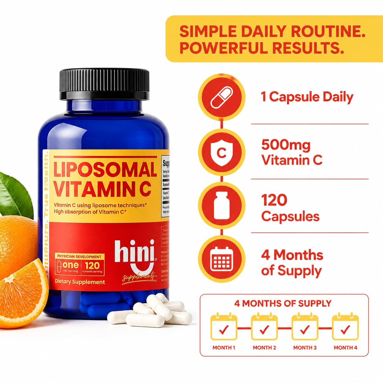 HINI Liposomal Vitamin C 500mg Tablet, 120 Count
