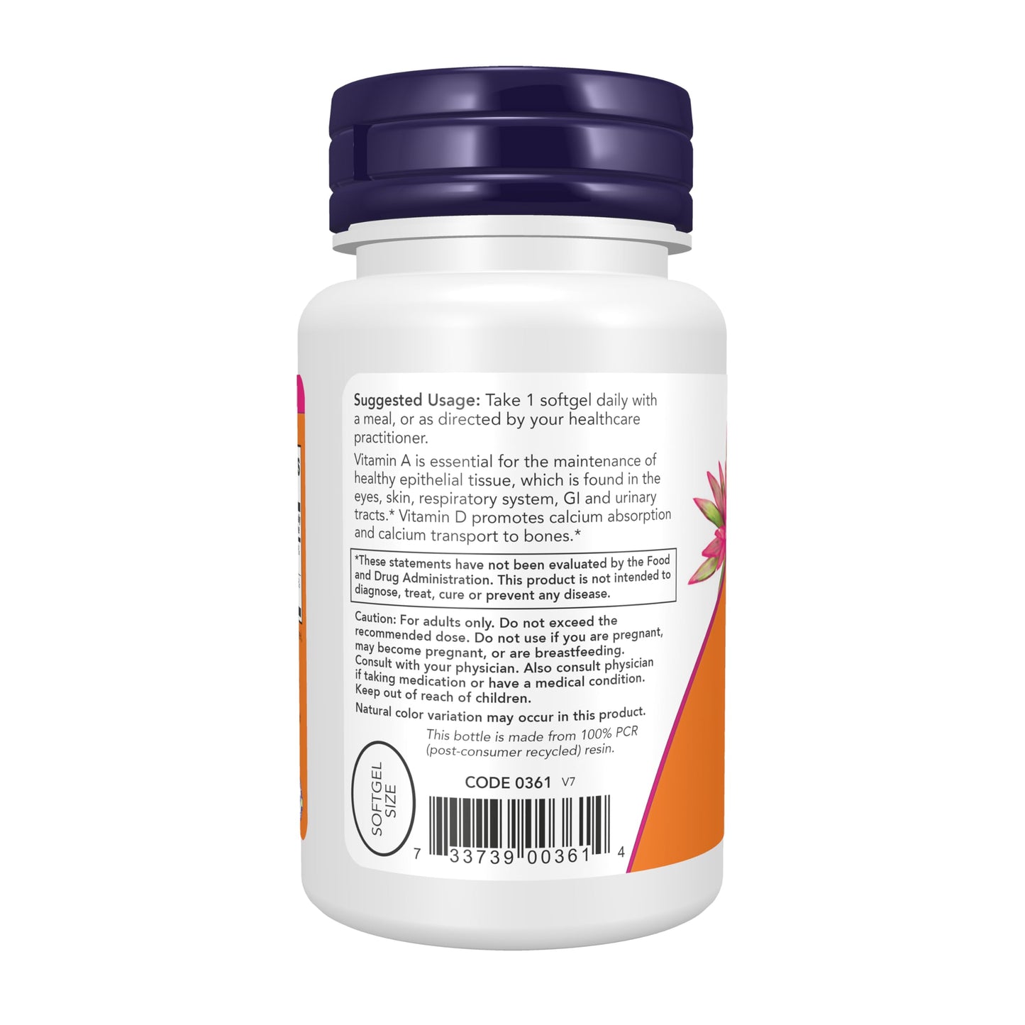 NOW Foods Vitamin A & D3 25,000/1,000 IU Softgels, 100 Count
