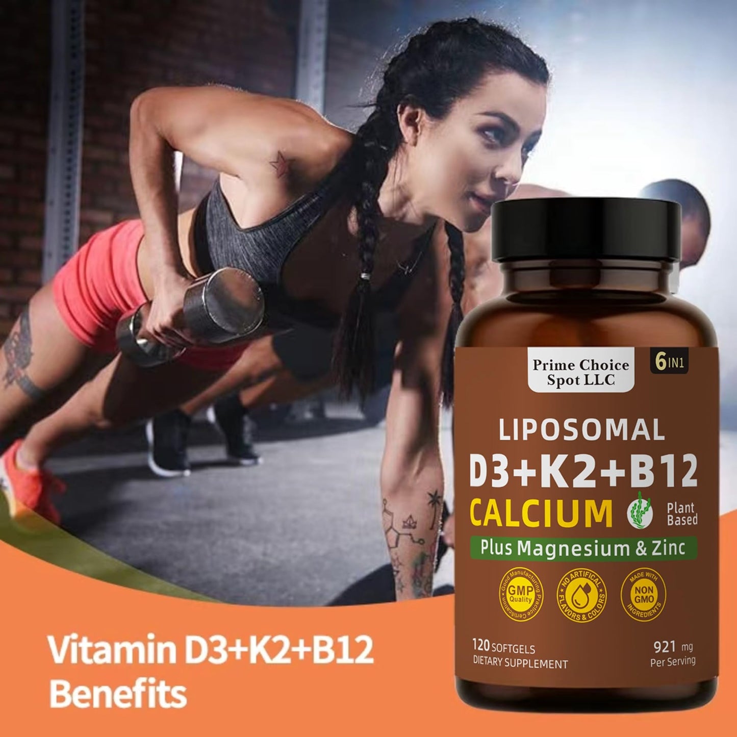 Prime Choice Spot LLC Vitamin D3 K2 B12 with Calcium Magnesium Zinc 5000 IU Softgels 120