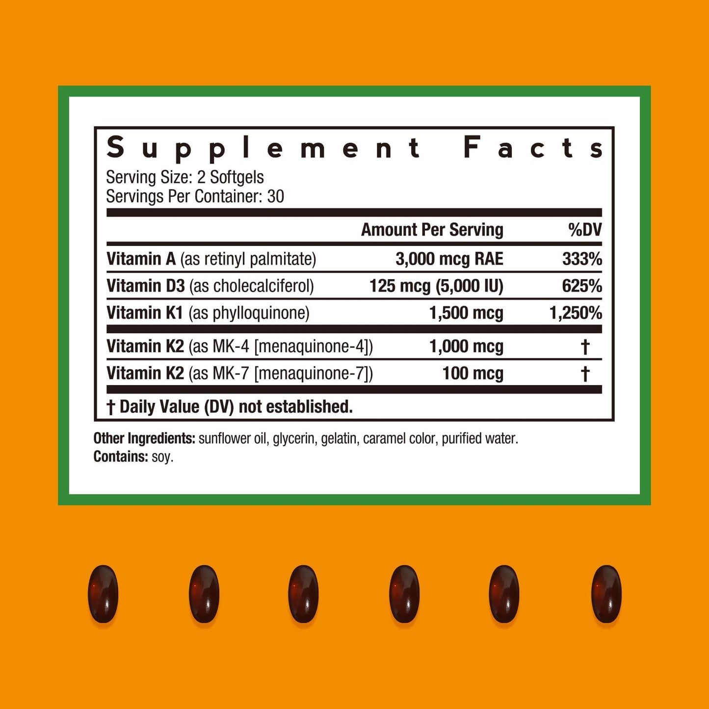 Doctor's Recipes Vitamin K with Vitamin A & D3, K1 + K2 (MK-7 & MK-4) Softgels 60