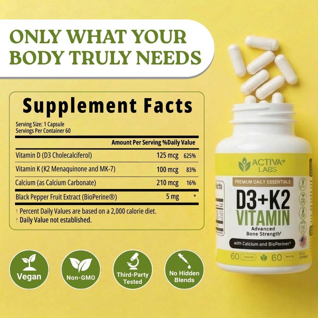 Activa Labs Vitamin D3 & K2 Capsule 60 Count
