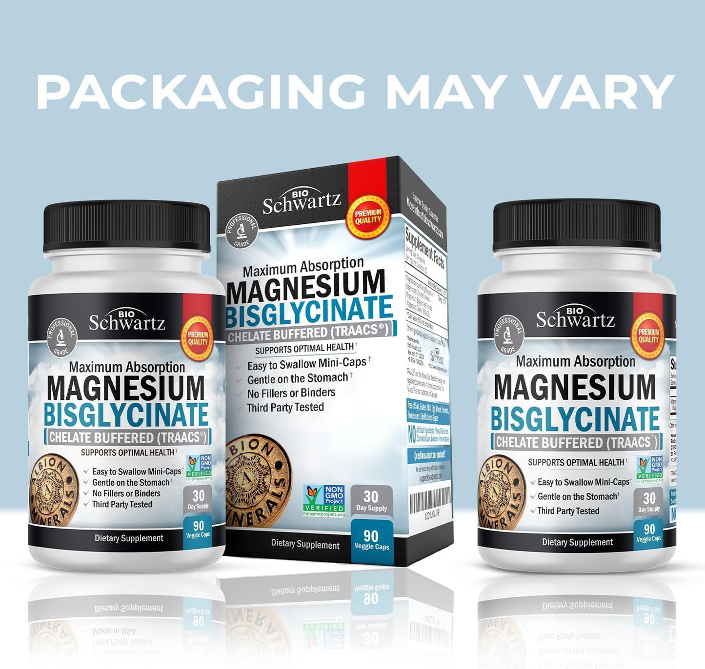 BioSchwartz Magnesium Bisglycinate 100% Chelate No-Laxative Effect Capsules, 90 Count