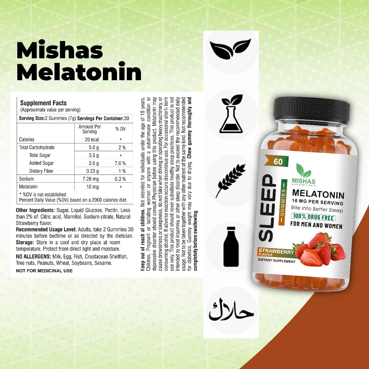 Mishas Melatonin Sleep Support Gummies 10 mg, 60 Gummies