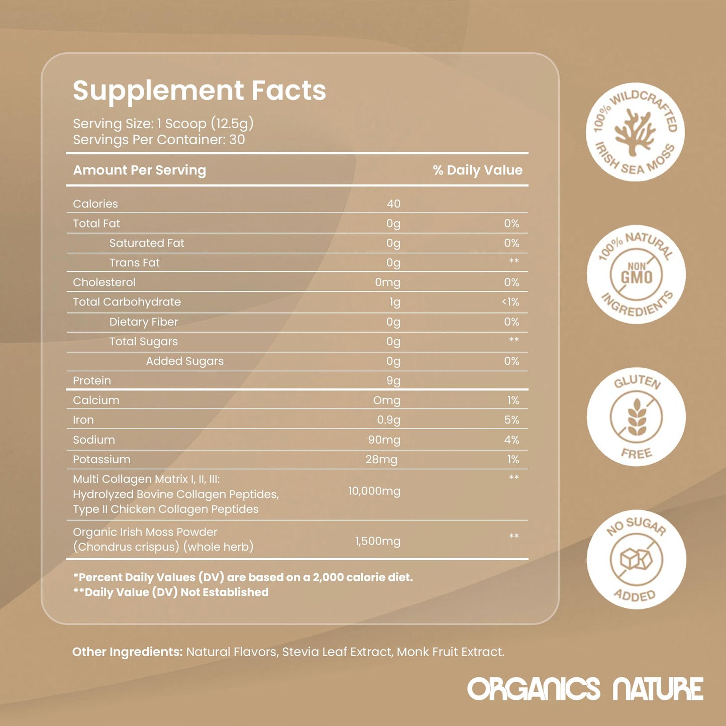 ORGANICS NATURE Collagen Peptides Powder with Irish Sea Moss Vanilla Caramel Flavored, Naturally Sourced Hydrolyzed Collagen with Biotin for Hair, Skin, Nail, and Joint Support, 13.9 oz