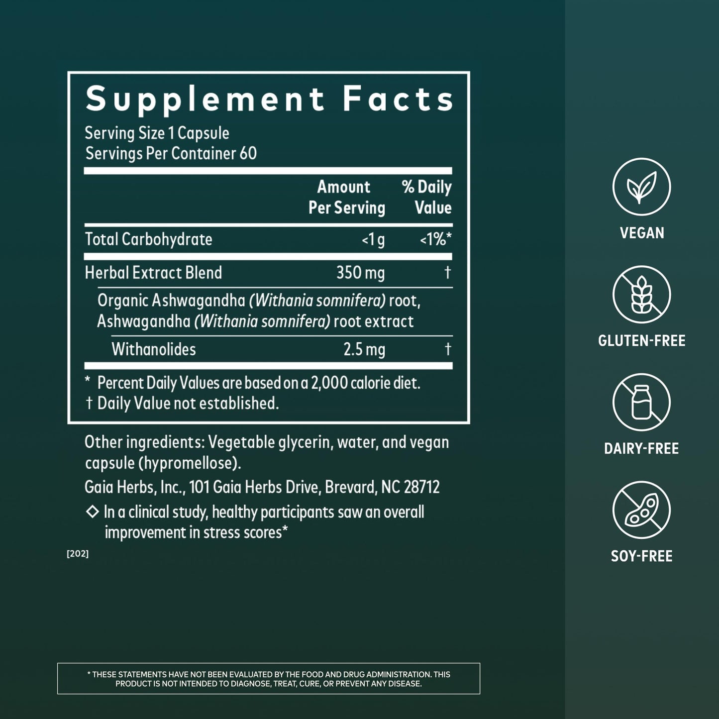 Gaia Herbs Ashwagandha Root 350 mg Capsules, 60 Count