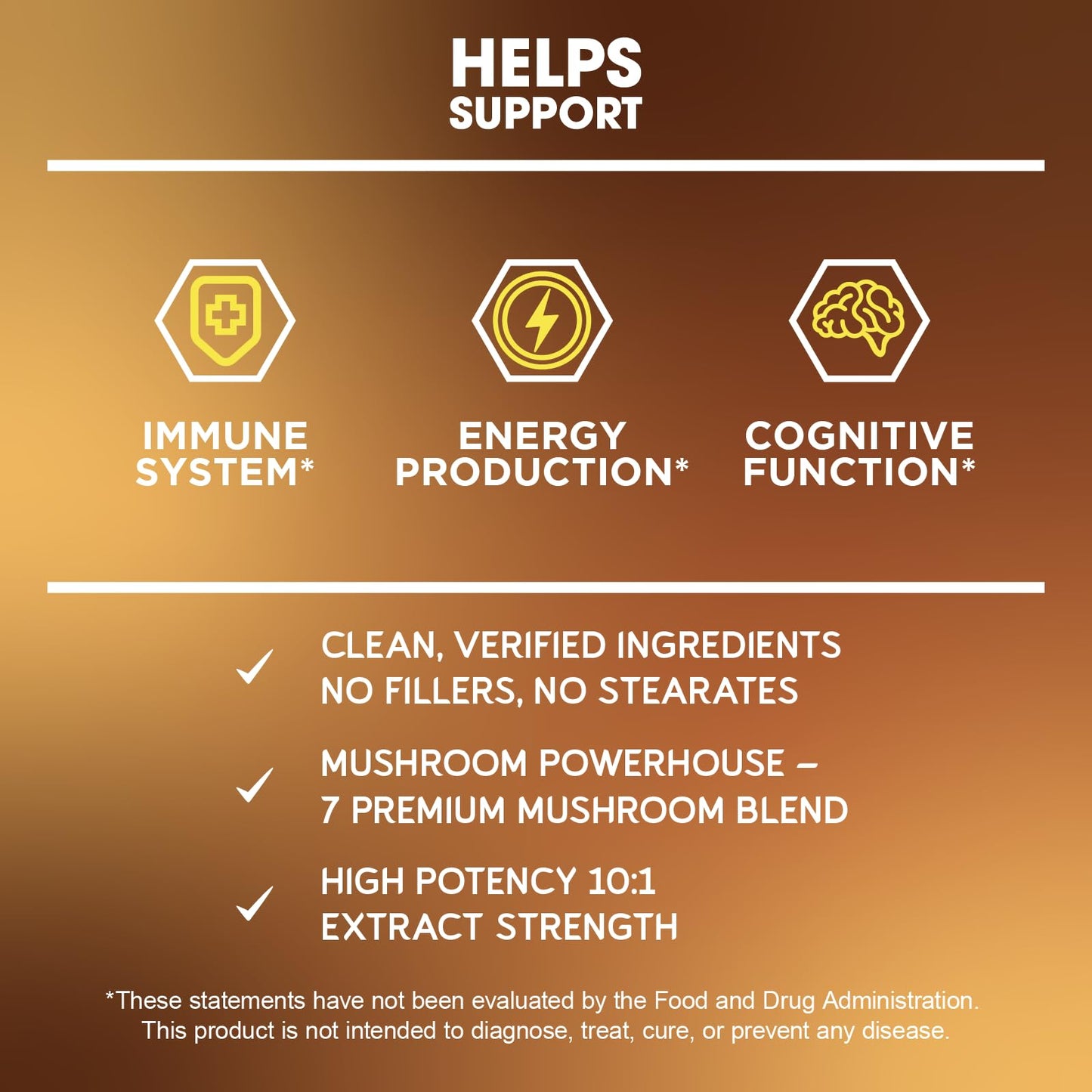 BioEmblem Mushroom Complex - 10:1 Strength and 7 Species - Lions Mane, Reishi, Cordyceps, Chaga, Maitake, Shiitake Mushroom Supplement - Immunity, Energy & Focus, Brain - Non-GMO, Vegan - 90 Capsules