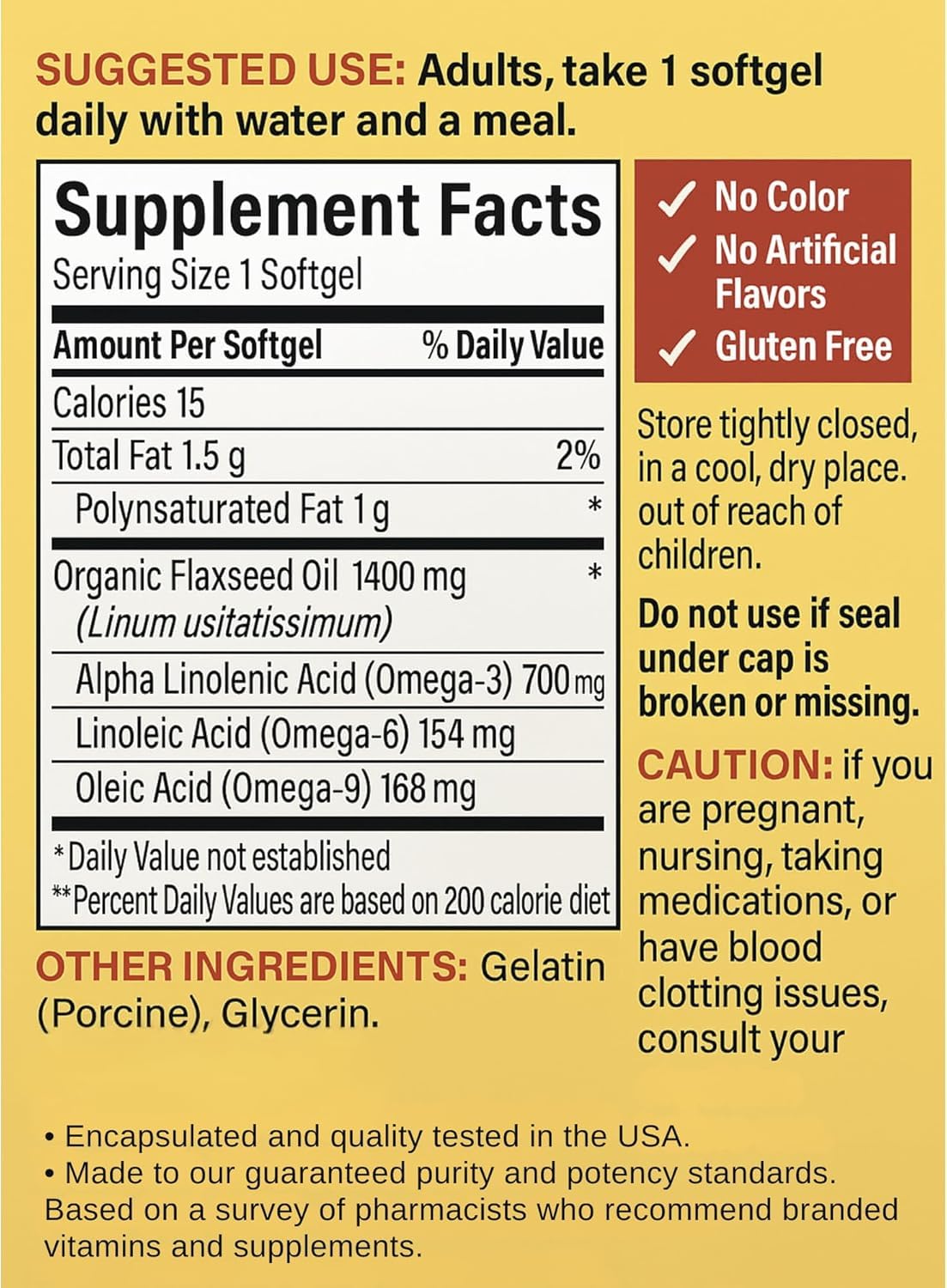 Generic Nature Flaxseed Oil 1400mg Softgel 300 Softgels