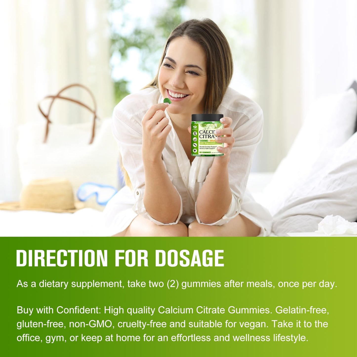 WOGORGT Calcium Citrate 1200mg with Vitamin D3 Gummies, 120 Gummies