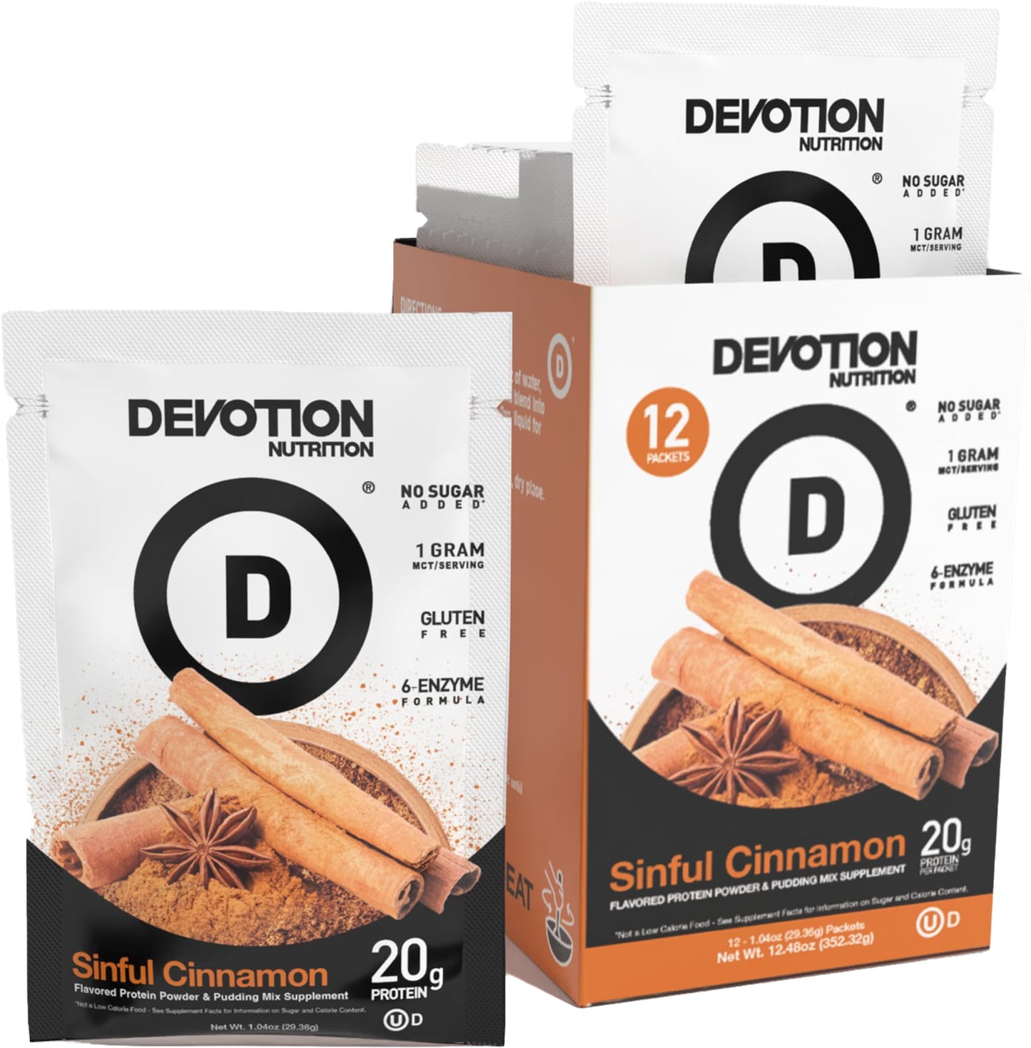 Devotion Nutrition Protein Powder Blend Packets, 12 Count, Sinful Cinnamon