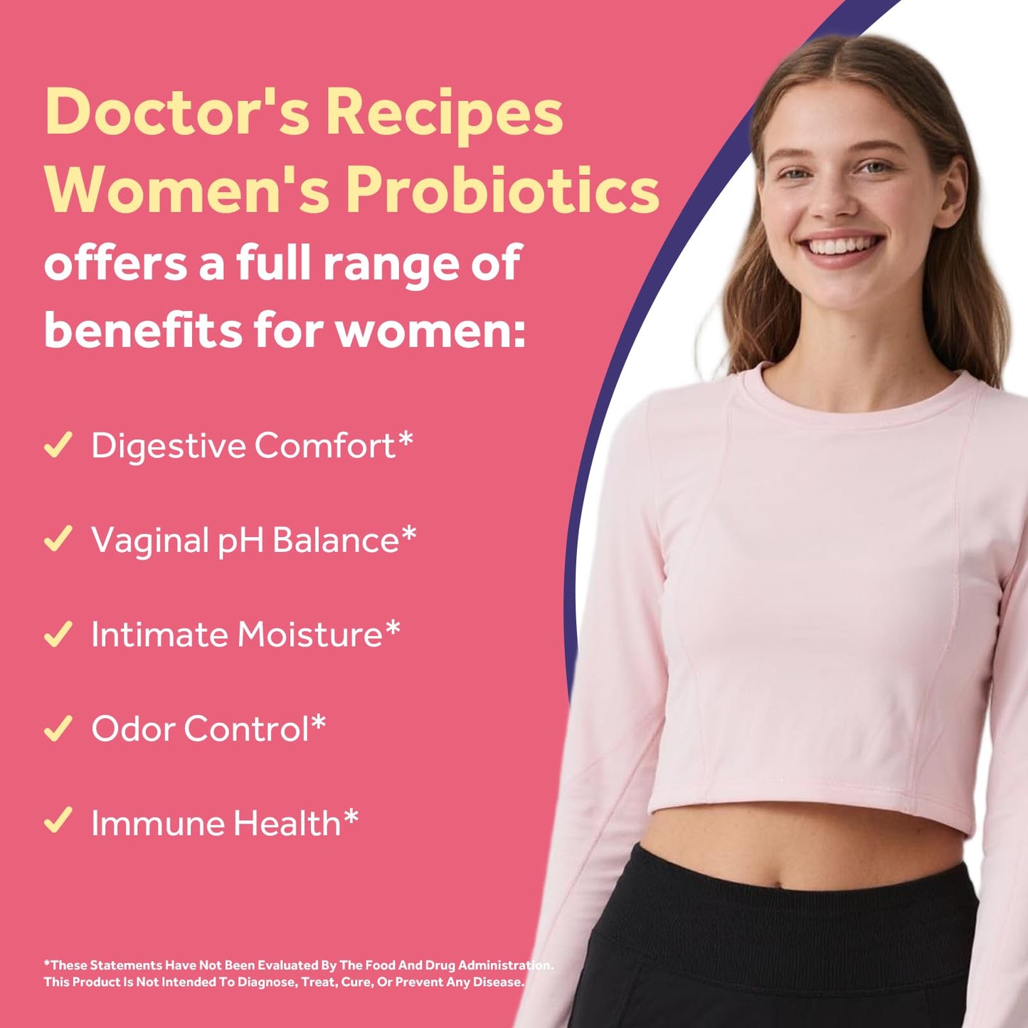 Doctor's Recipes Probiotics for Women with Slippery Elm 1000mg, Vaginal Probiotics 50 Billion CFUs, 60 Capsules