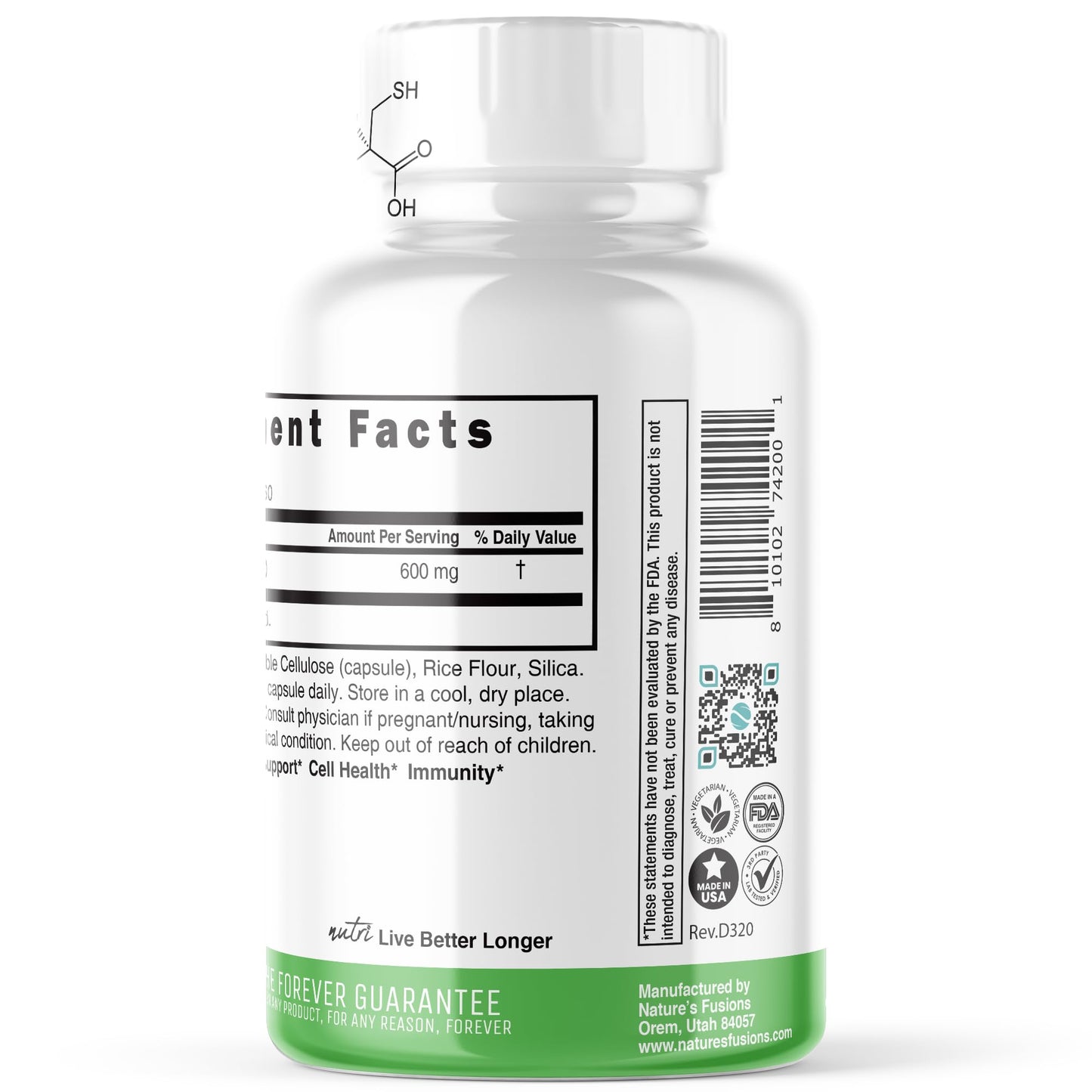 Nature's Fusions NAC N-Acetyl Cysteine 600 mg Capsules, 120 Count