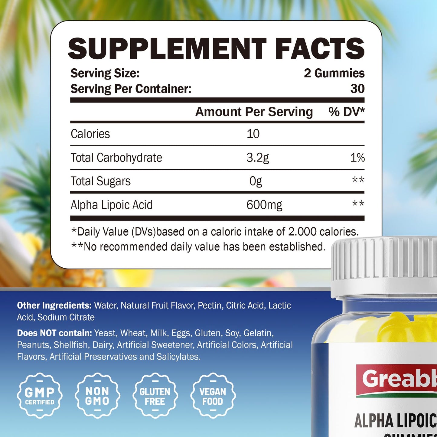 GREABBY Alpha Lipoic Acid 600mg Gummies, 120 Count