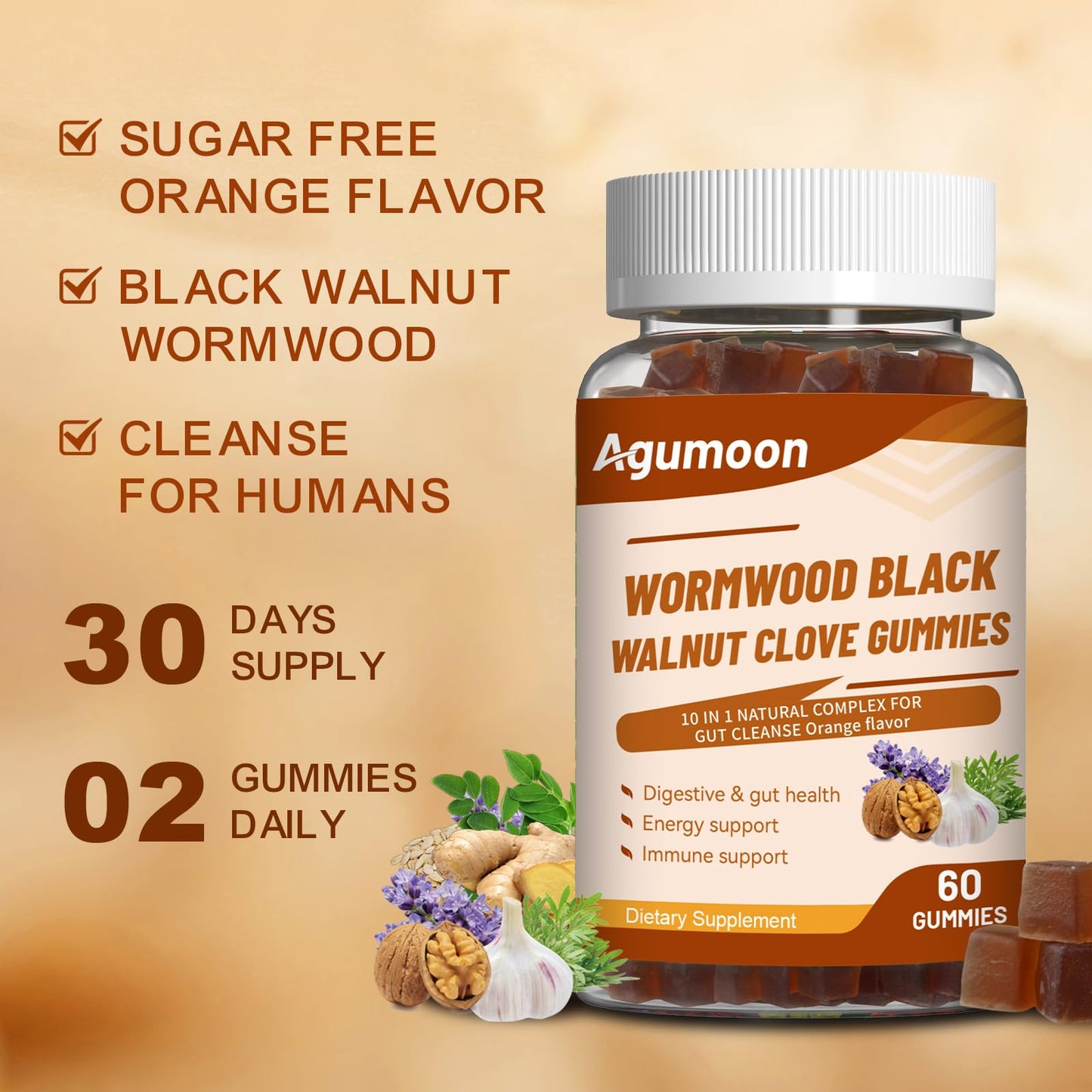 Agumoon 10-in-1 Wormwood Black Walnut Clove Gummy 120