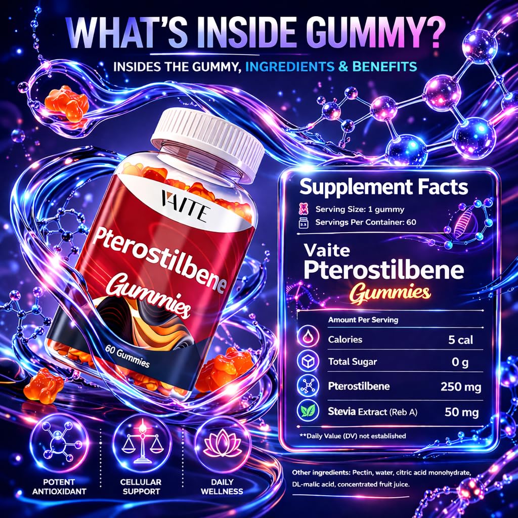 VAITE Pterostilbene Supplement Gummies 250mg, 60 Count