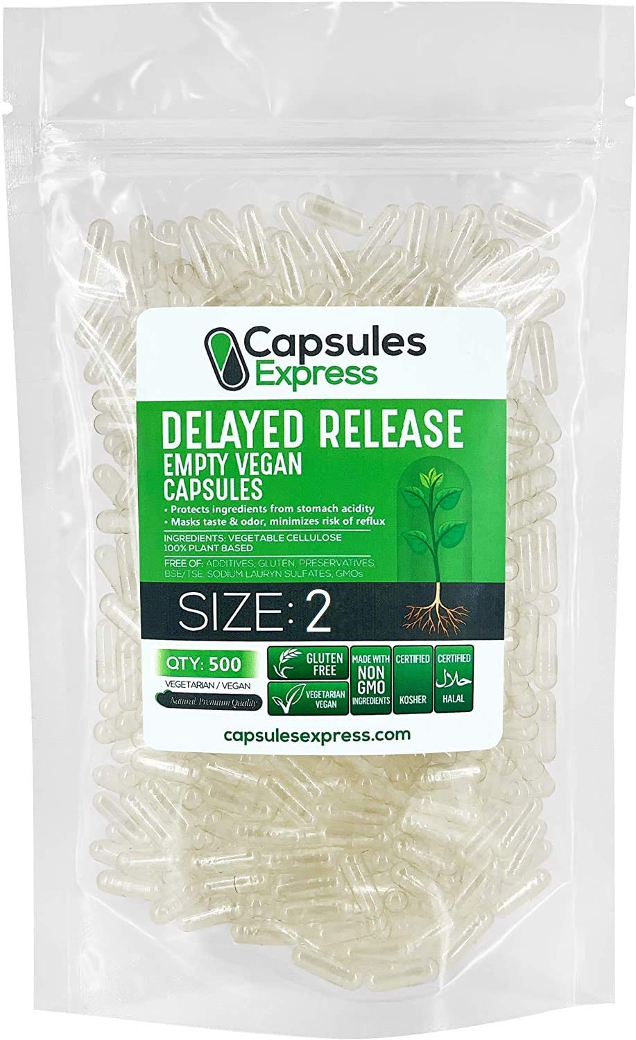 XPRS Nutra Delayed Release Size 2 Empty Capsules, 500 Count