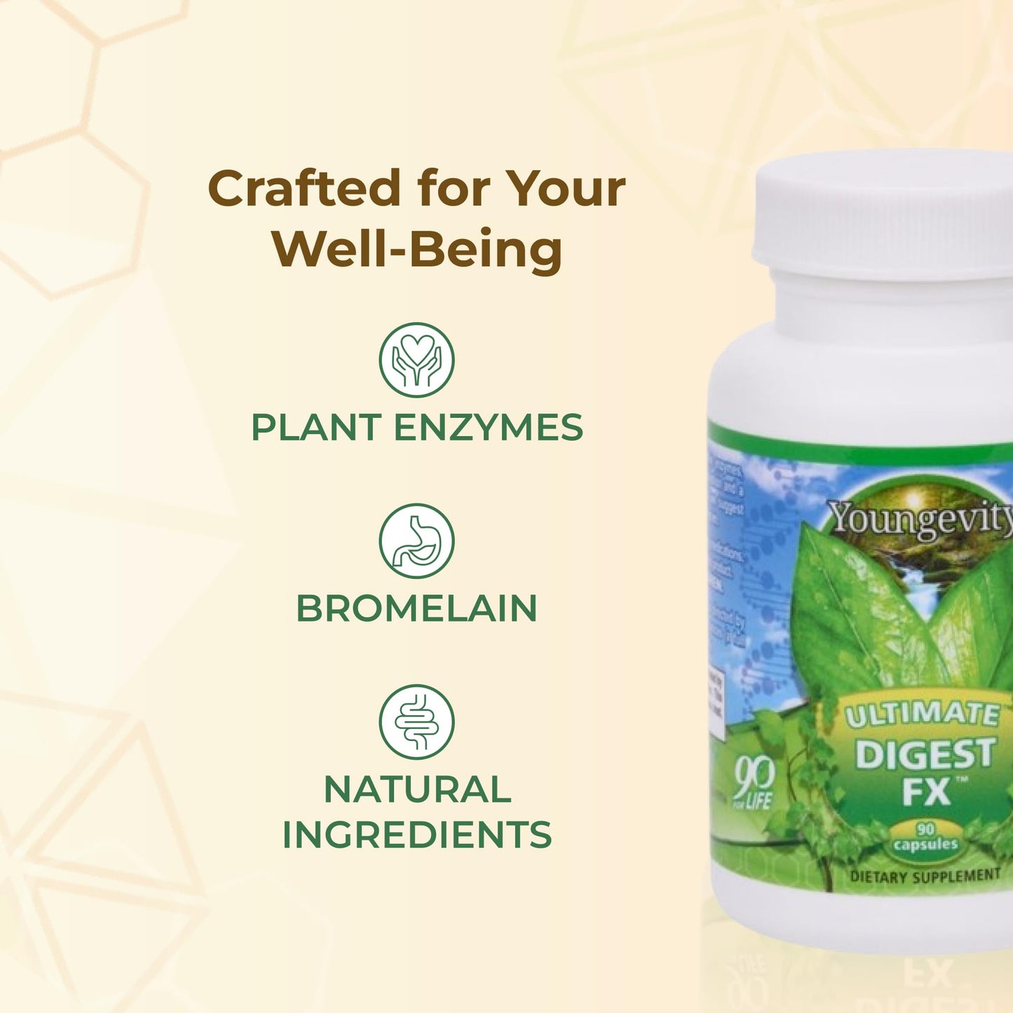 Youngevity Ultimate Digest FX Ultra Prebiotic, Probiotic, & Enzyme Plant Enzyme Blend FOS Blend Sea Minerals 15 Billion Lactobacillus Digest Aid, 90 Capsules