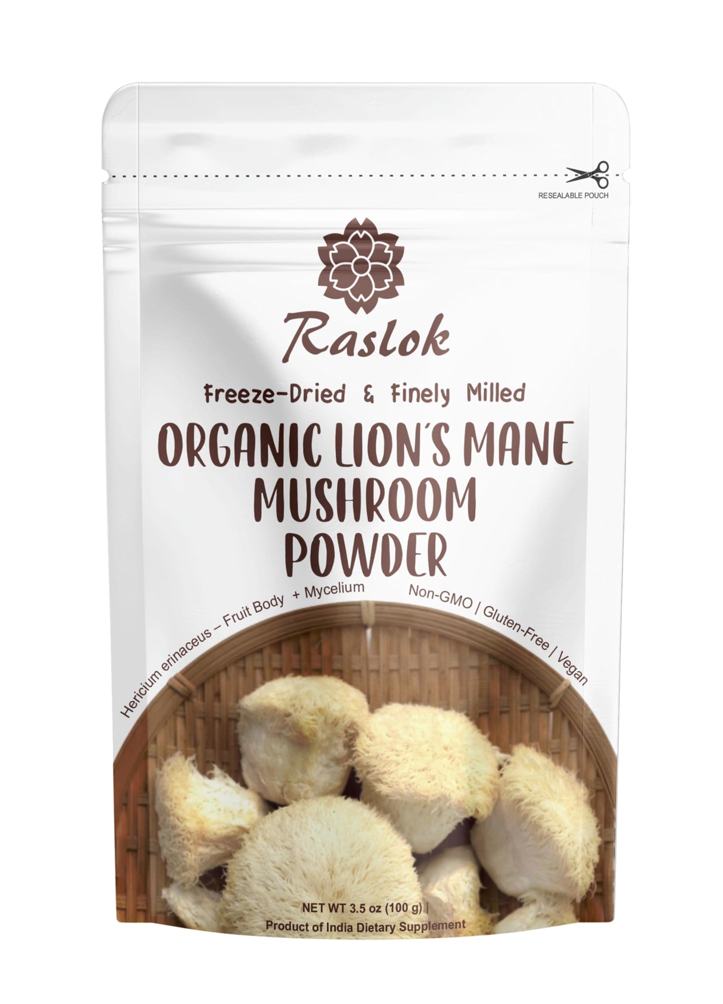 Raslok Organic Lion’s Mane Mushroom Powder, 3.5 oz
