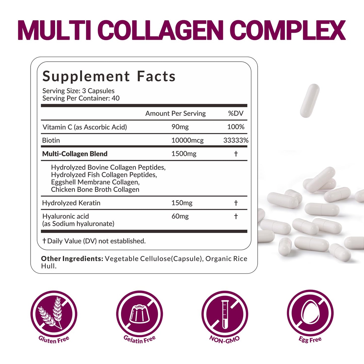 WEEVIT Collagen Peptides for Women, 1500mg Hydrolyzed Collagen Capsule, 120 Count