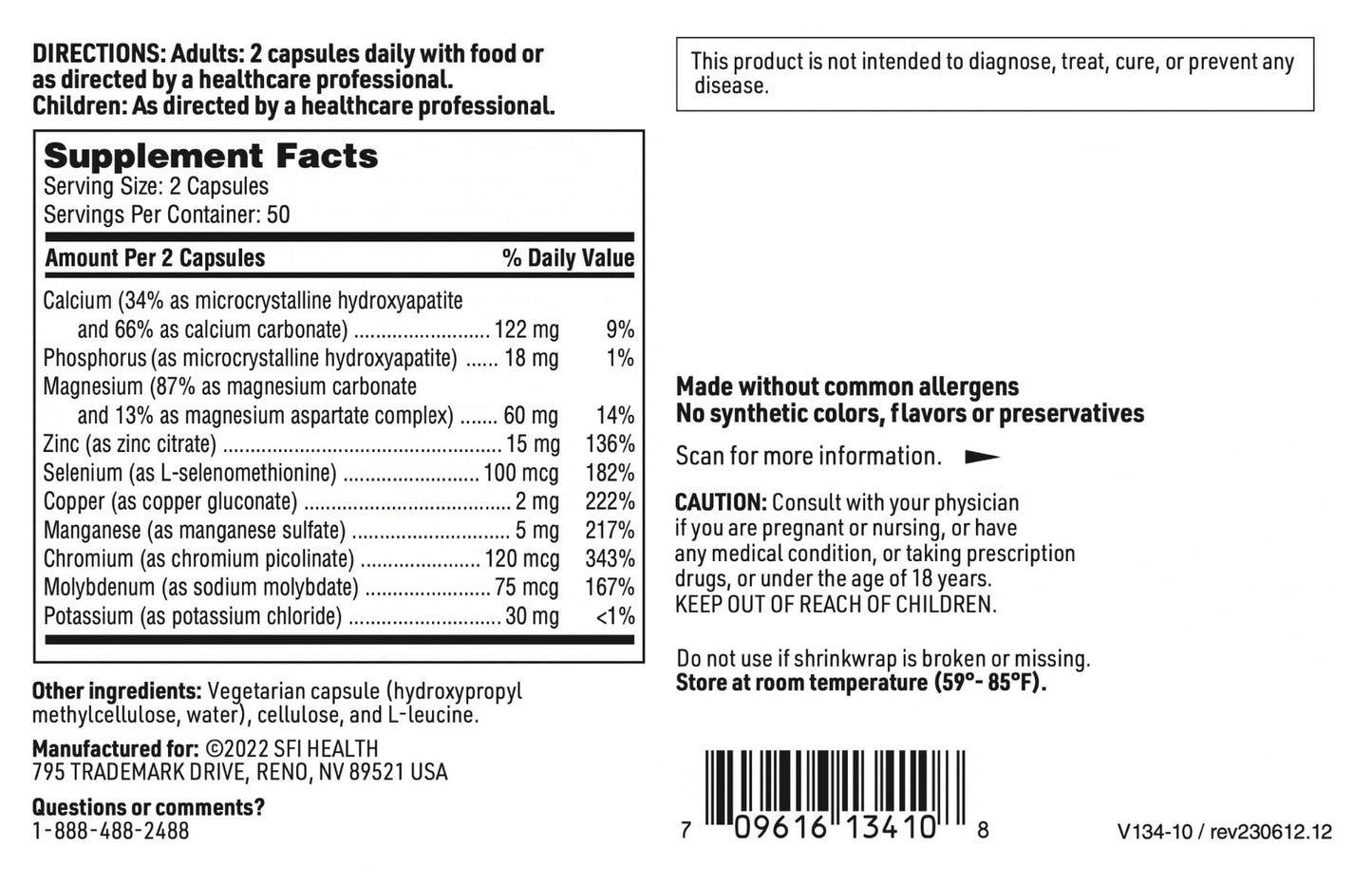 SFI Health Multi-Mineral Complex Without Iron Capsules 100