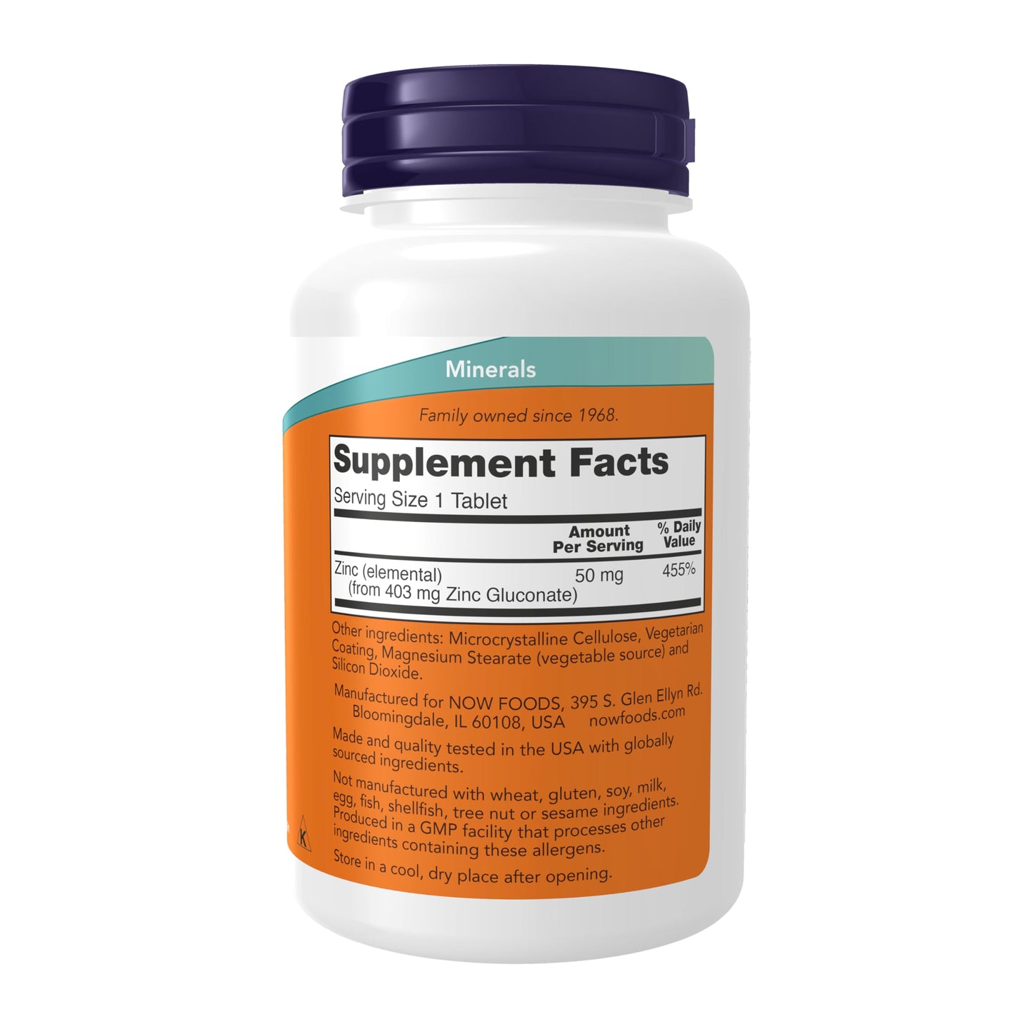 NOW Foods Zinc (Zinc Gluconate) 50 mg Tablet, 250 Tablets