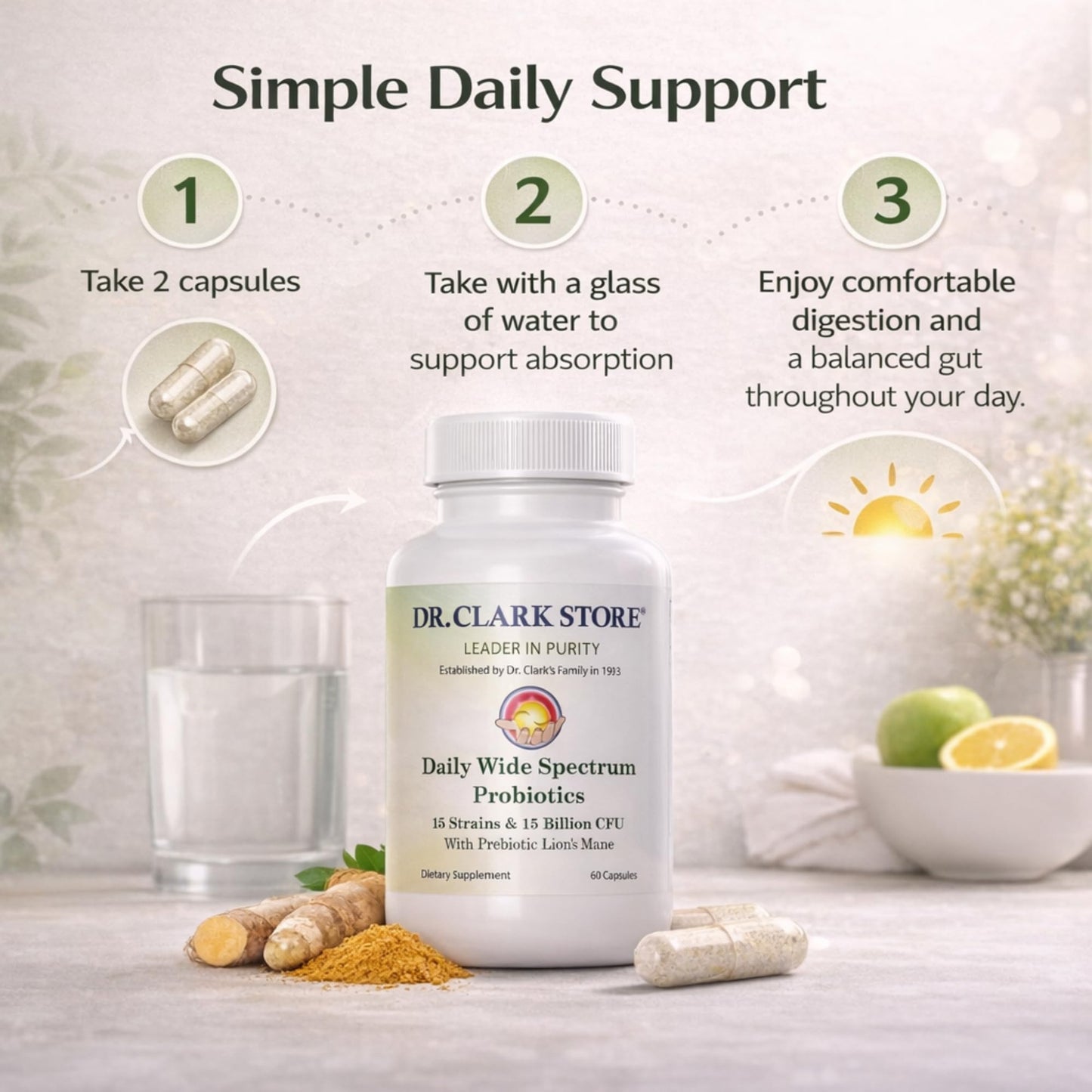 Dr Clark Store Daily Probiotics 15 Billion CFU Capsule, 60 Count