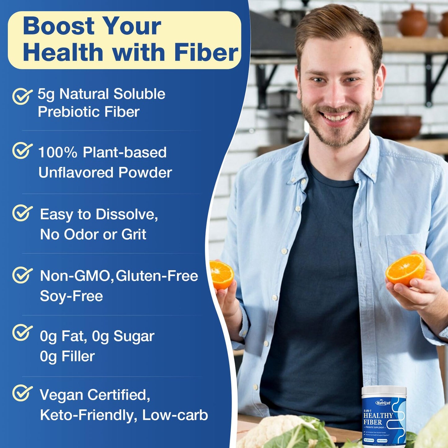 NutriGut Prebiotic Fiber Powder, 12 oz, 70 Servings