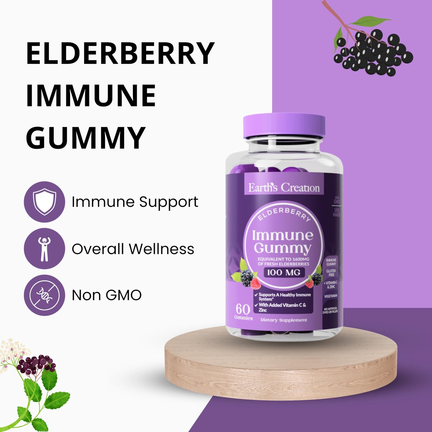 Earth's Creation Elderberry Gummies 60 Count