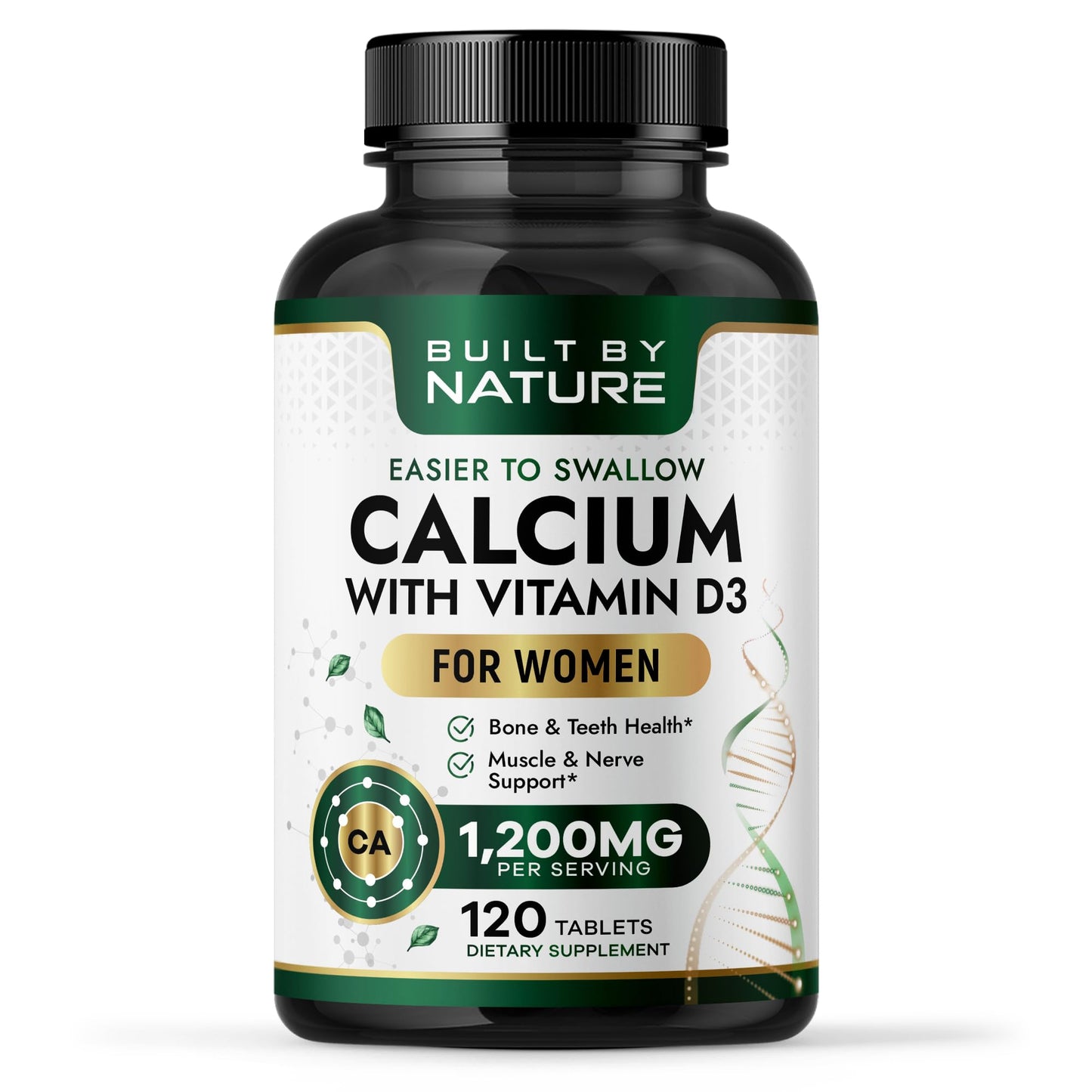 Built by Nature Calcium Supplement for Women 1200mg with Vitamin D3 Tablet, 120 Tablets