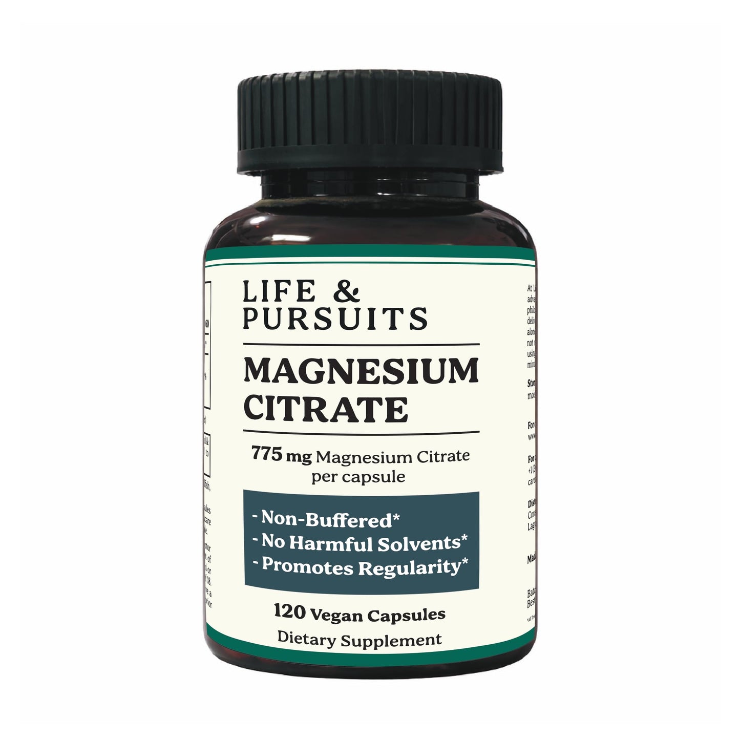 Life & Pursuits Pure Magnesium Citrate 775 mg Capsules, 120 Count