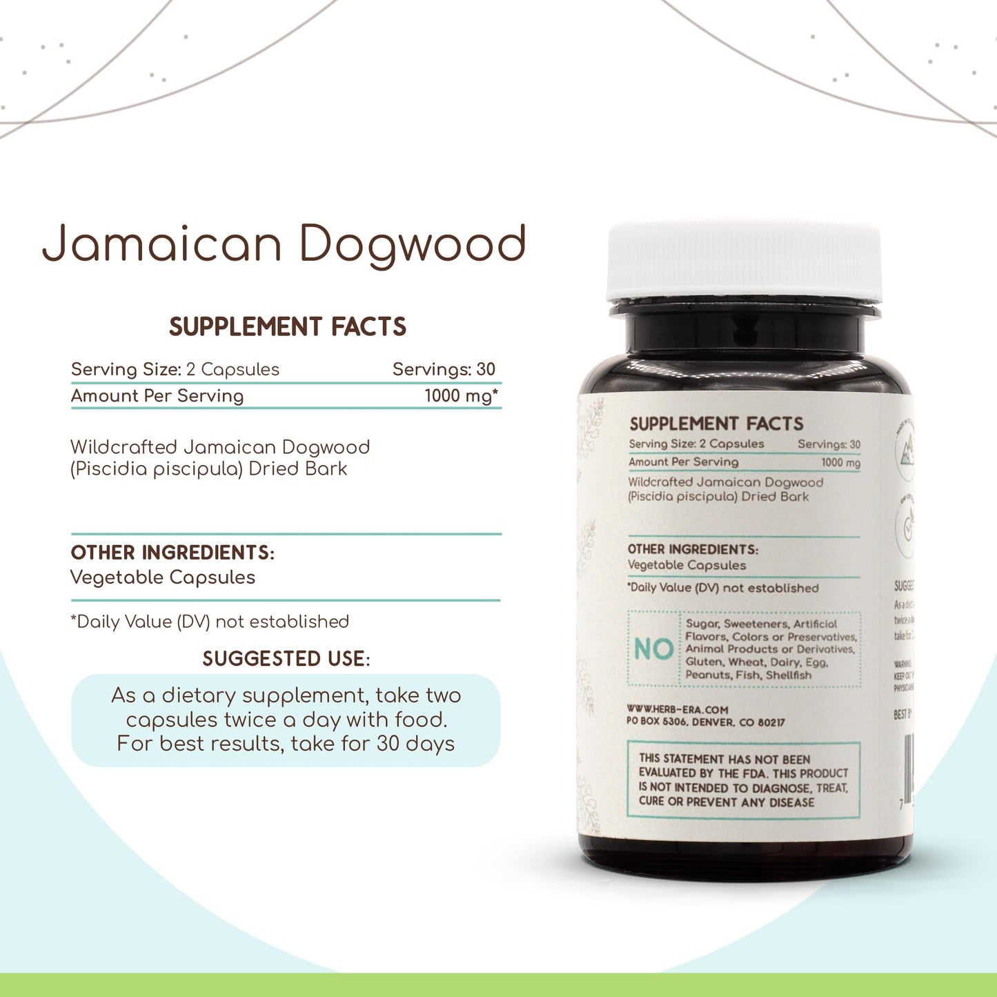 HerbEra Jamaican Dogwood 500 mg Capsules, 60 Count