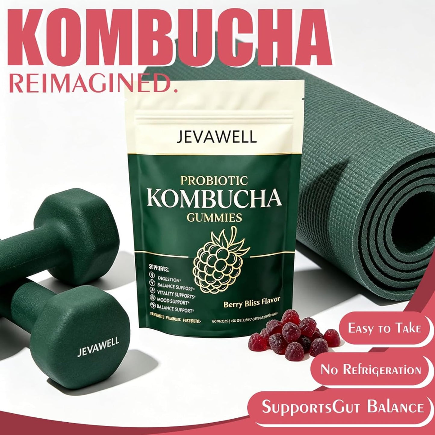 MACELY Jevawell Probiotic Kombucha Gummies, 60 Gummies