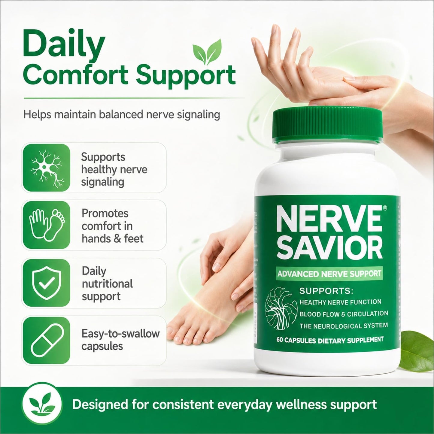 Nerve Savior Advanced Nerve Support with B Vitamins & Herbal Extracts Capsules, 60 Count
