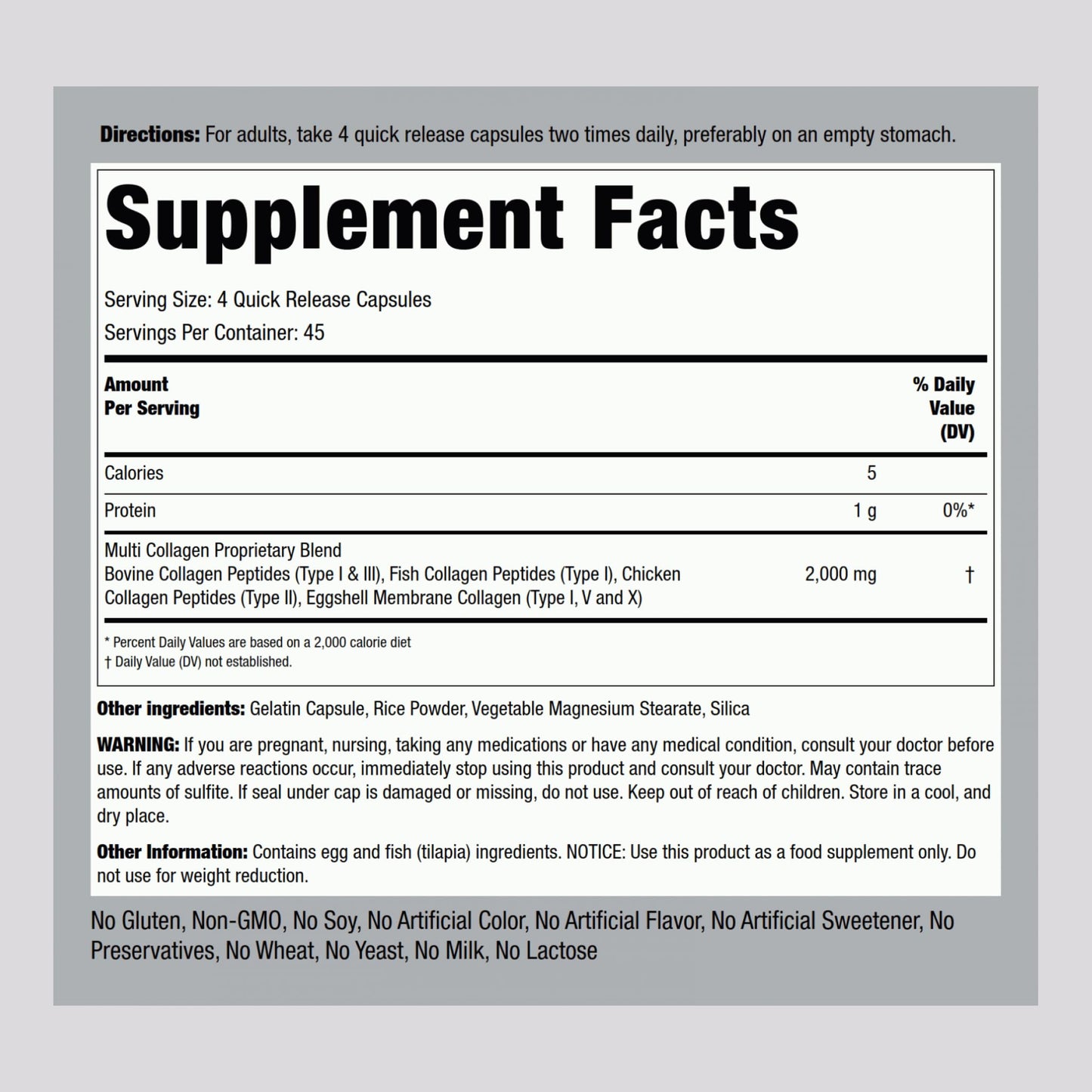 Piping Rock Multi Collagen Protein 2000mg Capsules 180 Count