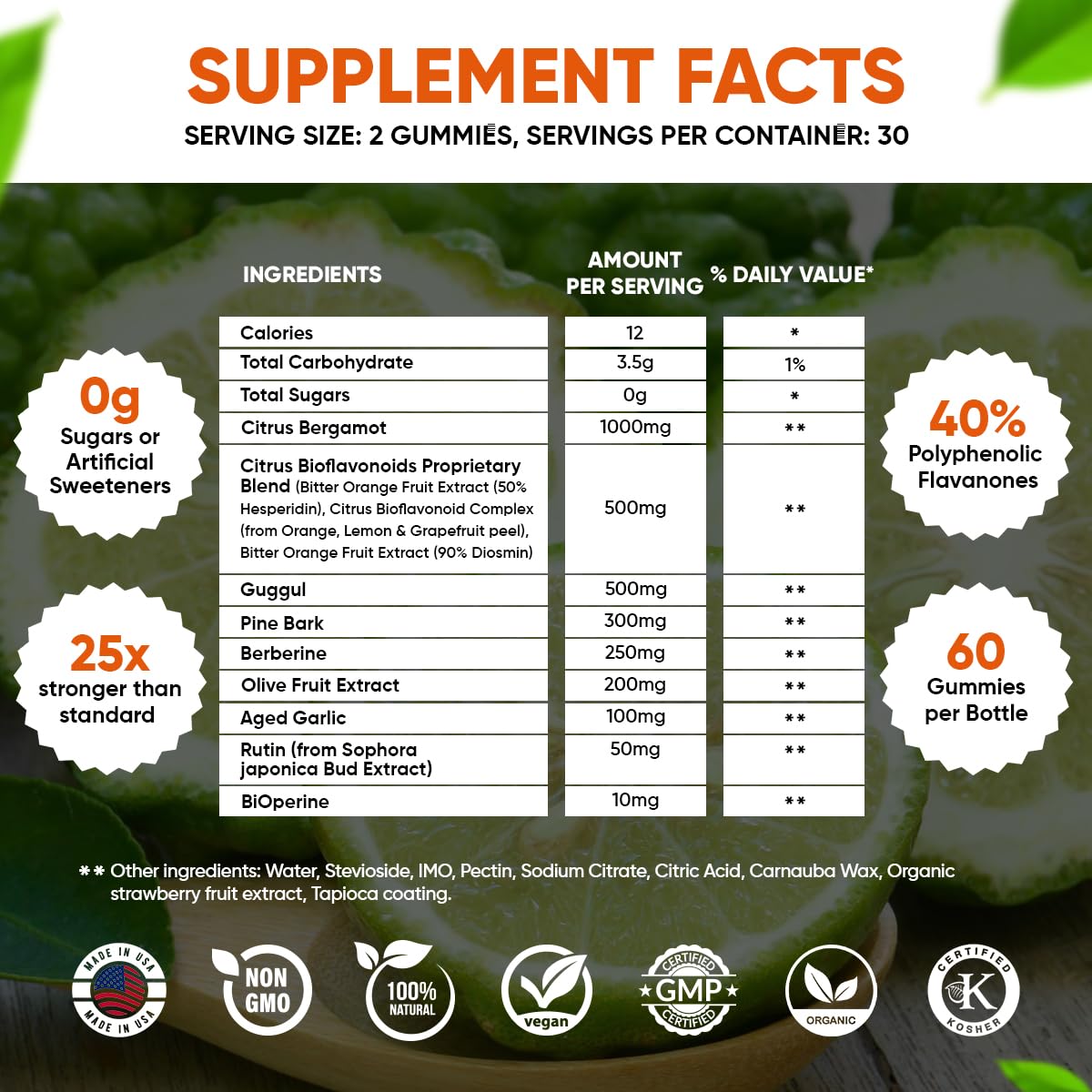 VVN Naturals 2900mg Citrus Bergamot Blend 25:1 Extract Gummies 60 Count
