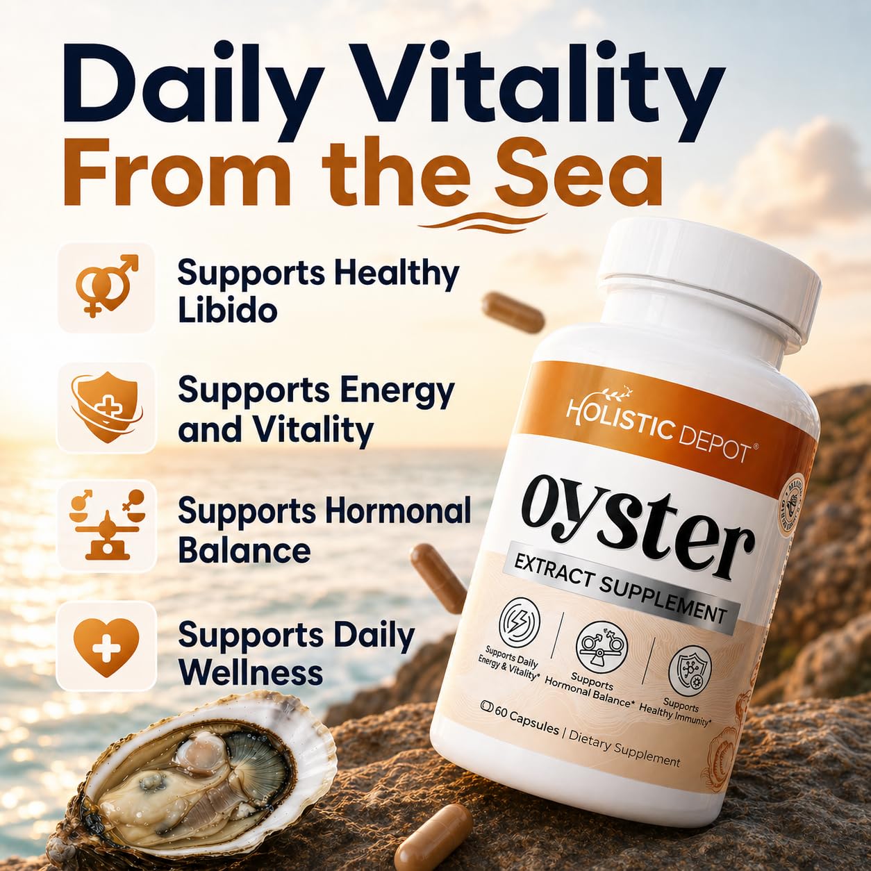 Holistic Depot Pure Oyster Extract Capsule, 60 Capsules