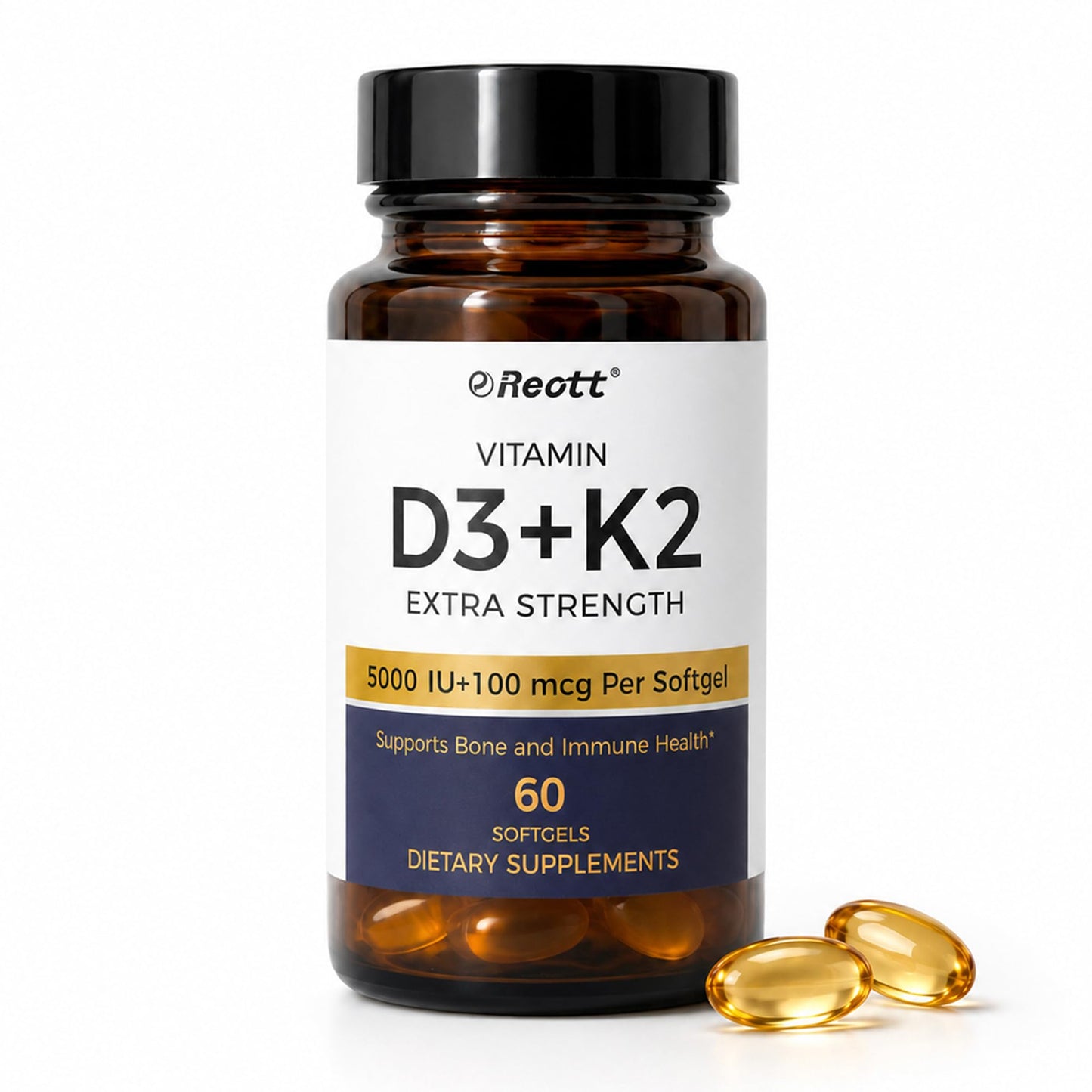 REOTT Vitamin D3 K2 Supplement, 60 Gummies