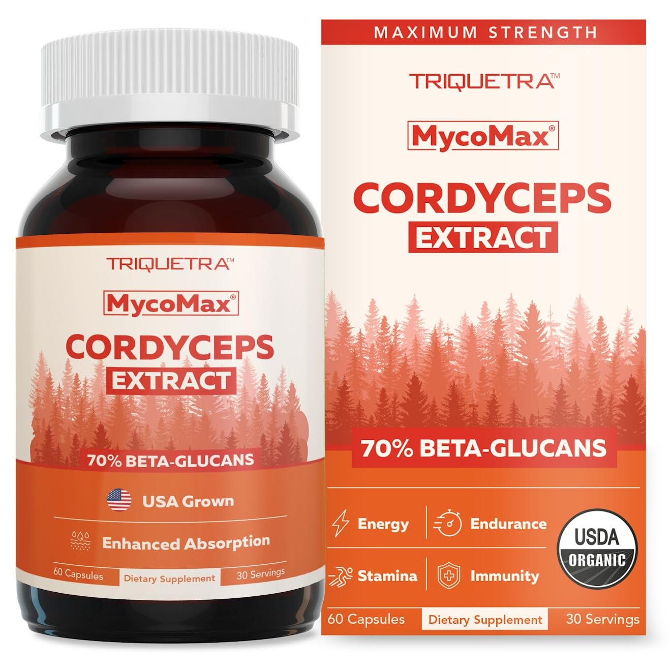 Triquetra Health Organic Cordyceps Mushroom Extract Capsules, 60 Count
