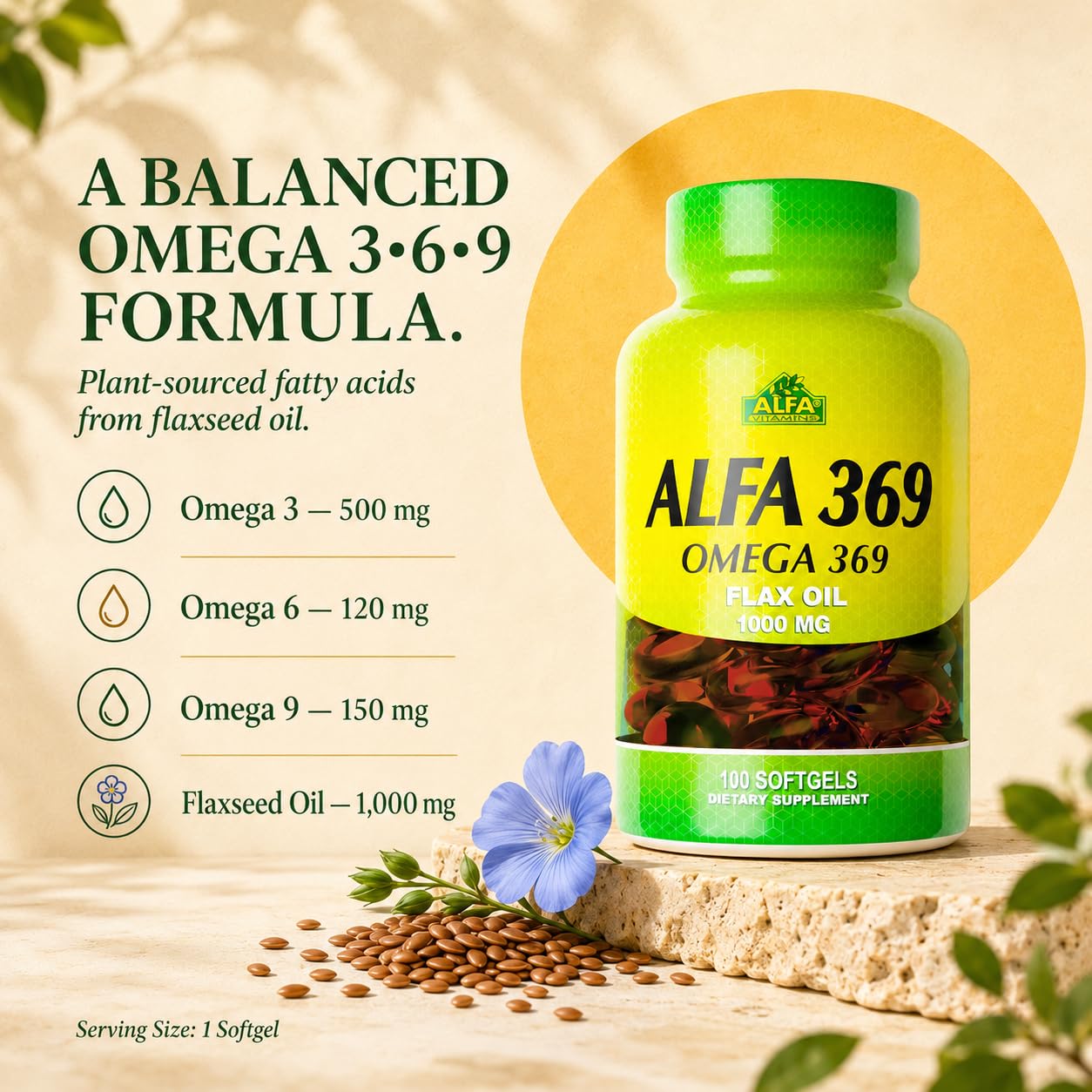 ALFA VITAMINS Alfa 3-6-9 1000 Mg Nutrition Supplement Softgels 100